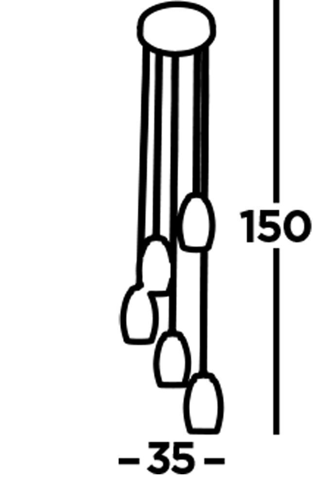 LED Hängelampe Glas 5-flammig H: max. 150 cm verstellbar