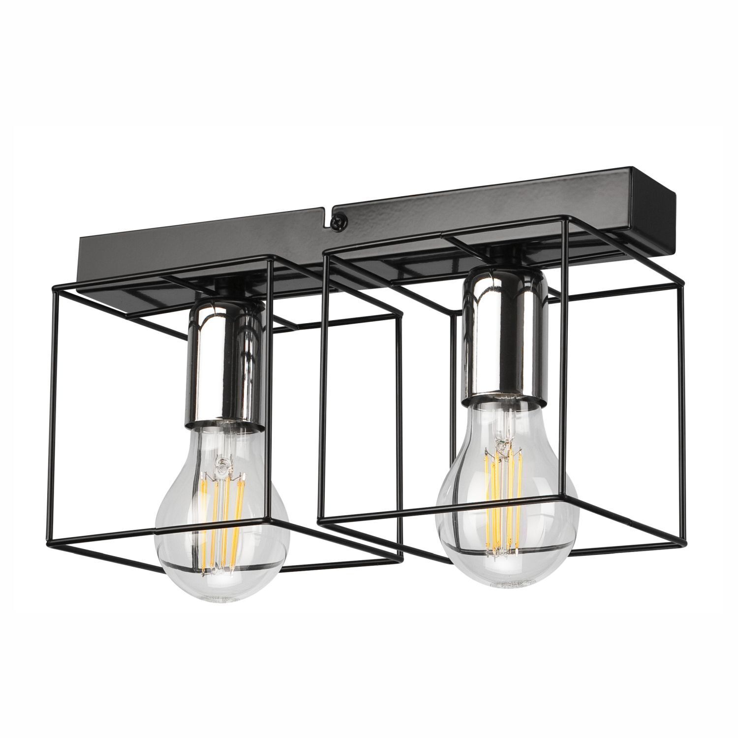 Plafonnier noir chrome 2 flammes E27 métal Moderne