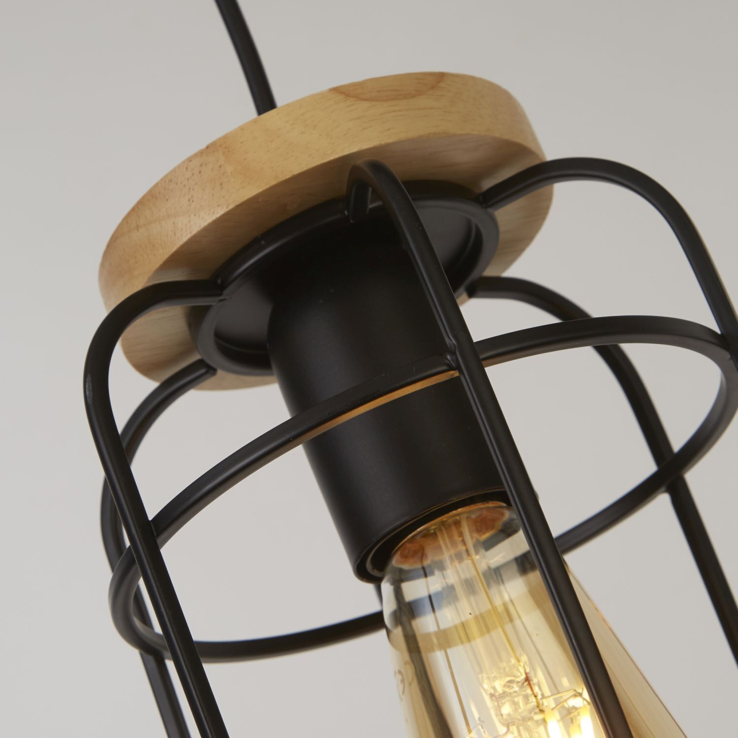Lampe à suspendre métal bois Ø 15 cm noir naturel E27