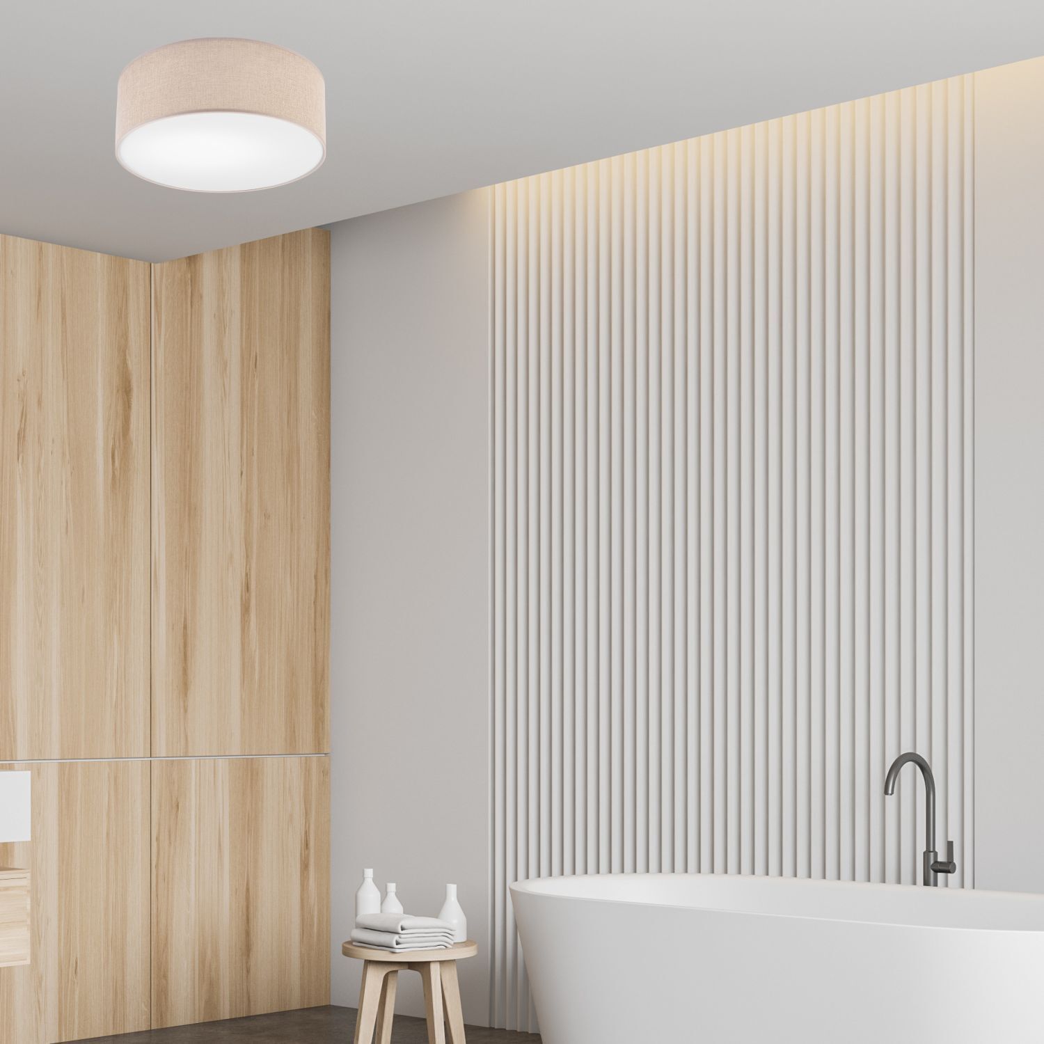 Plafonnier Tissu doré rond Ø 35 cm E27 faible éblouissement Moderne