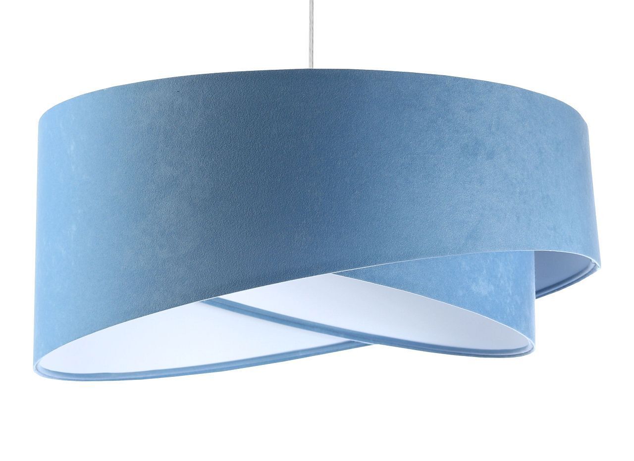 Suspension ronde Ø 50 cm Blanc Bleu Tissu aspect velours E27
