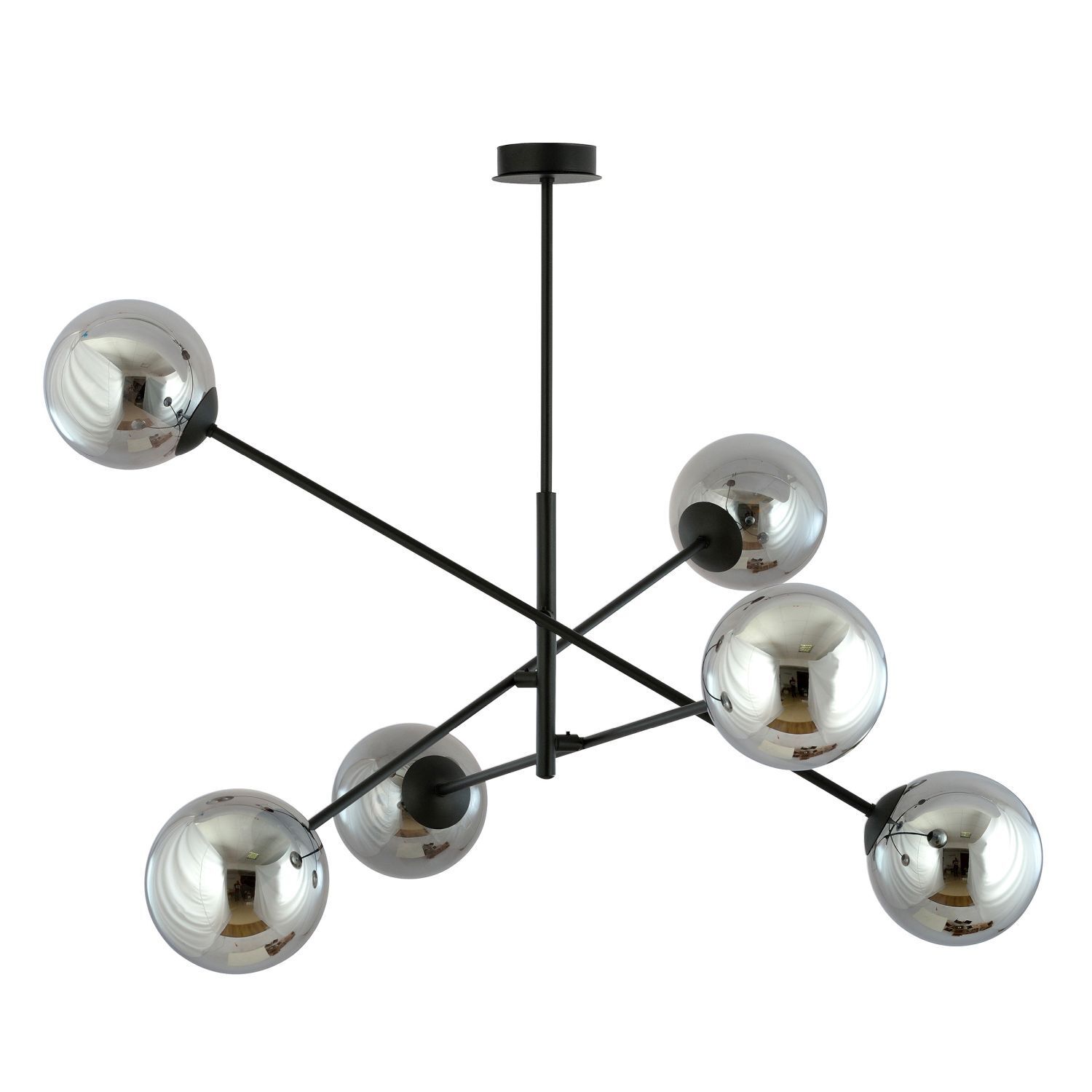 Plafonnier verre fumé métal 102 cm orientable E14 6-flamme