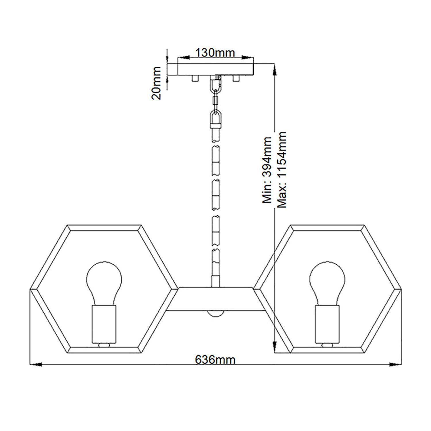 Lampe à suspendre Table de salle à manger métal 63,6 cm de large H : max. 115,4 cm