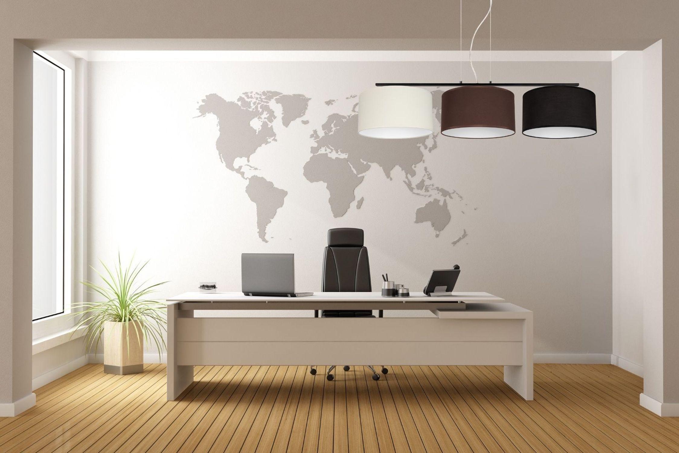 Longue lampe à suspendre Tissu Ecru Marron Noir E27 L:100 cm Innenarchitektur, Tabelle, Schreibtisch, Laptop, Stuhl