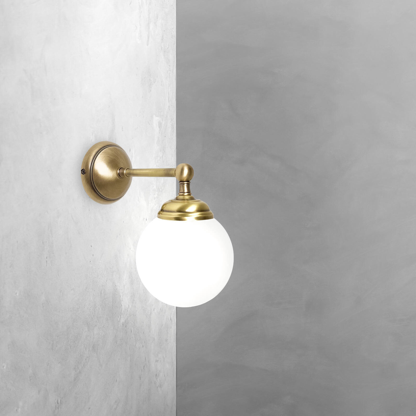 Lampe de salle de bain murale L : 12 cm Abat-jour sphérique verre laiton E14 Leuchte