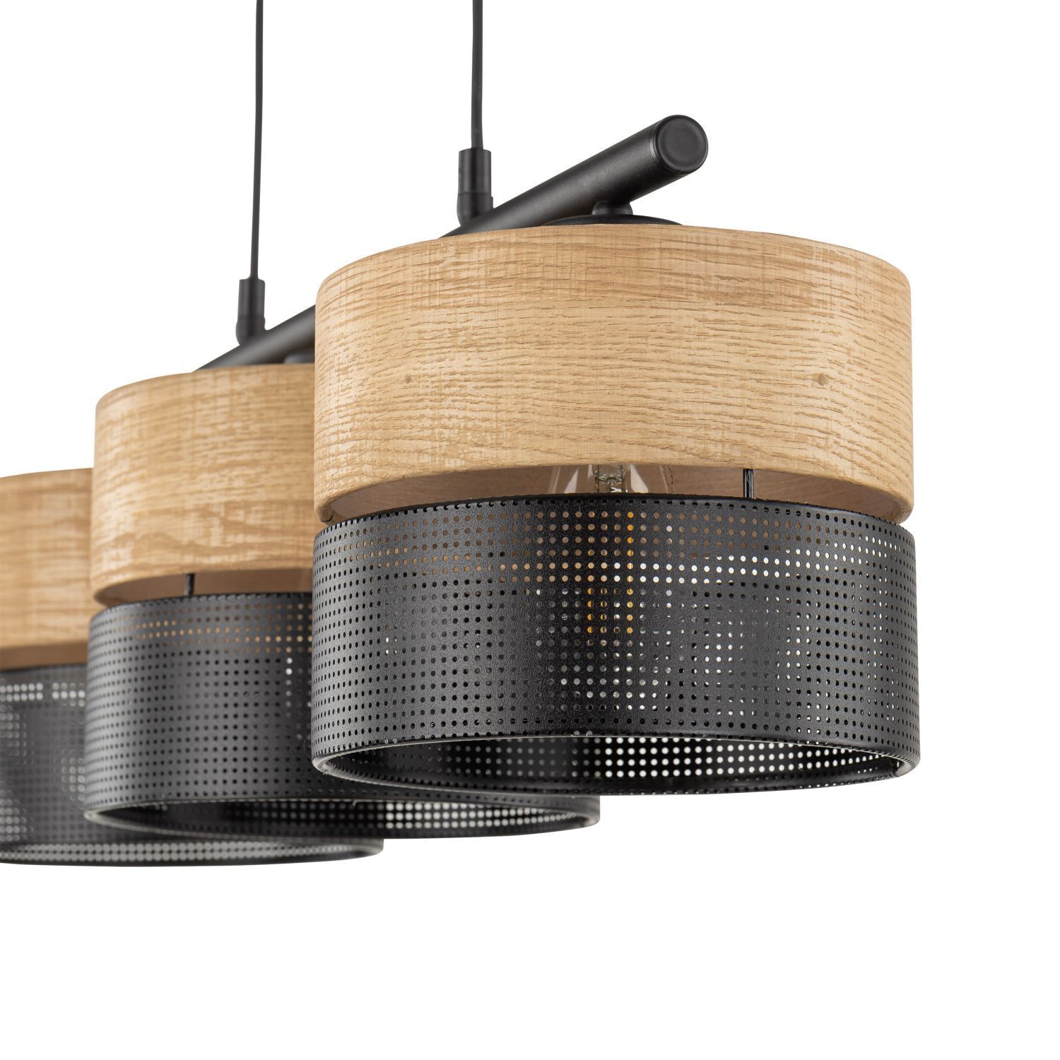 Lampe à suspendre Moderne allongée 3 flammes Noir Naturel E27 Lampe à suspendre Moderne allongée 3 flammes Noir Naturel E27