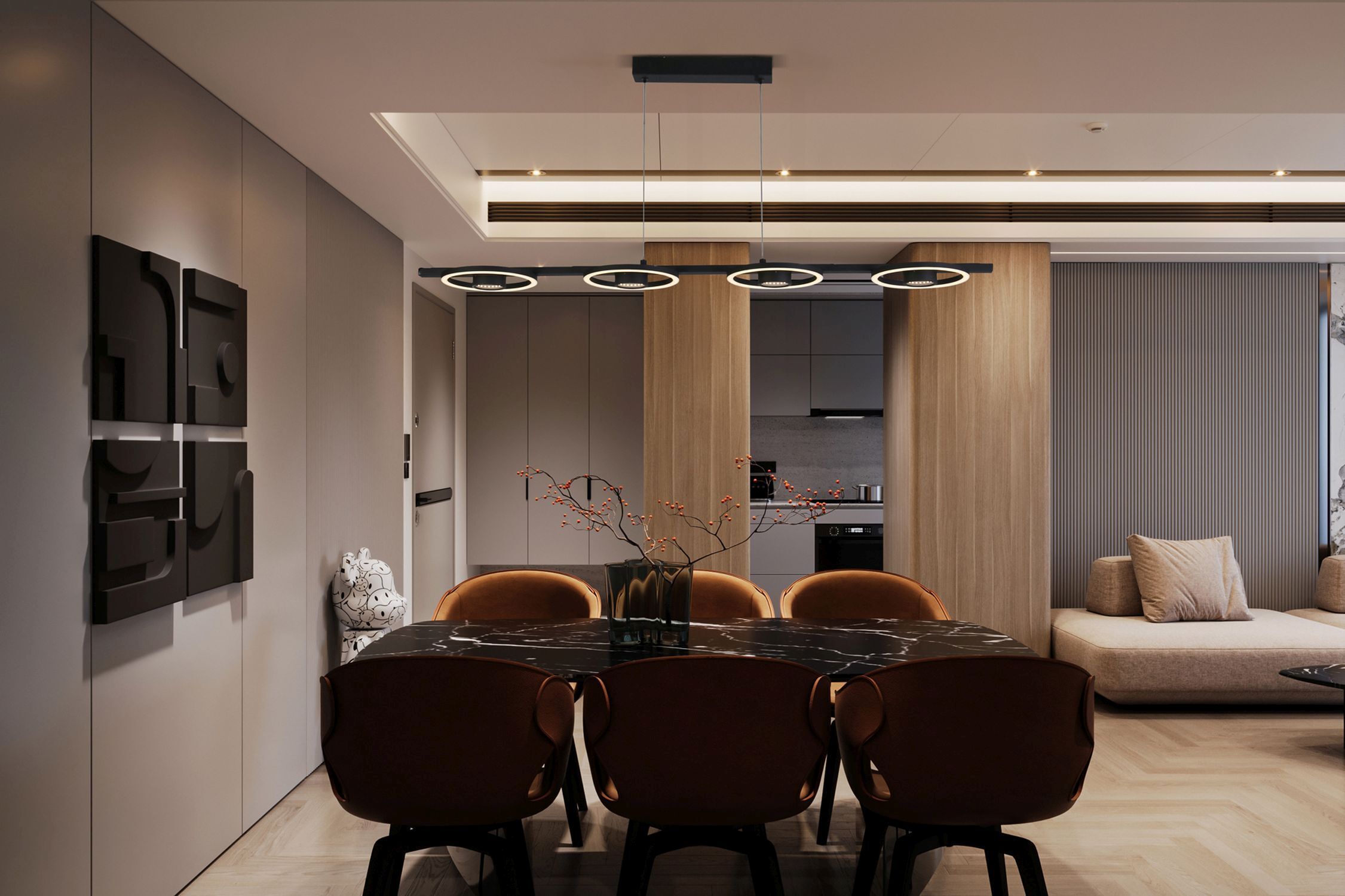 Suspension LED élégante Métal Noir 3000 K Anneaux Drinnen, Innenarchitektur, Inneneinrichtung, Esszimmer, Tisch