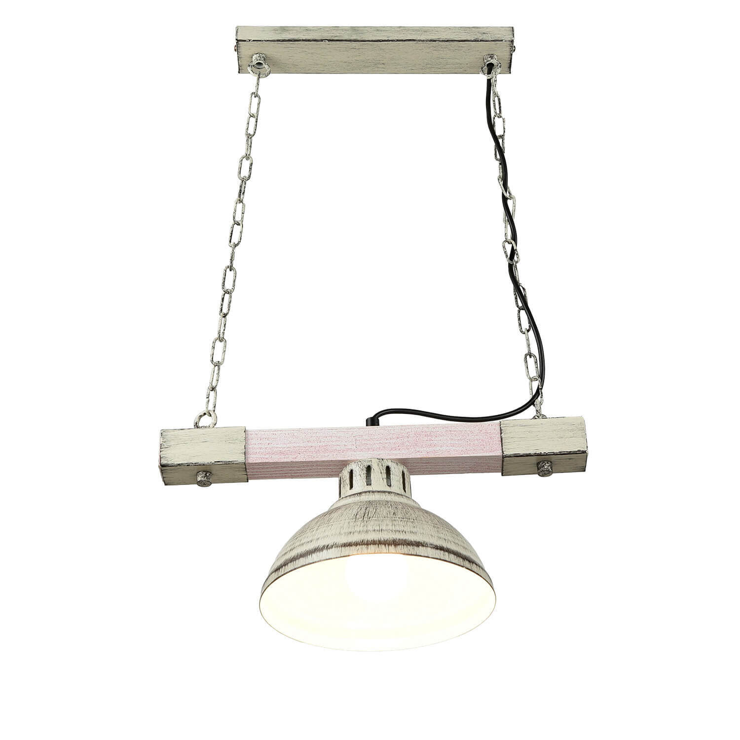 Lampe à suspendre Shabby Blanc Métal Bois décoratif E27 HAKON