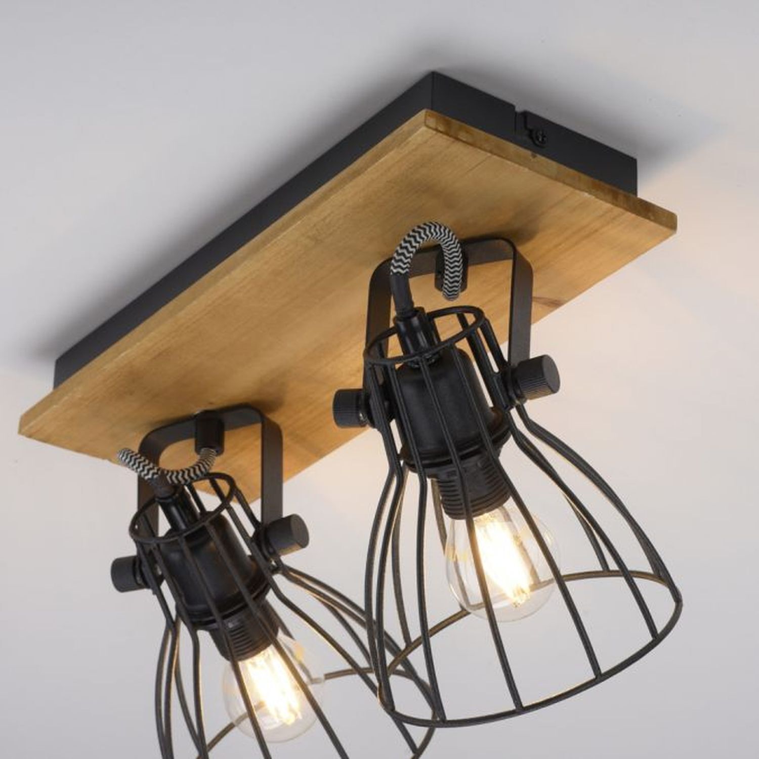 Spot de plafond bois métal fil 2 flammes E14 orientable