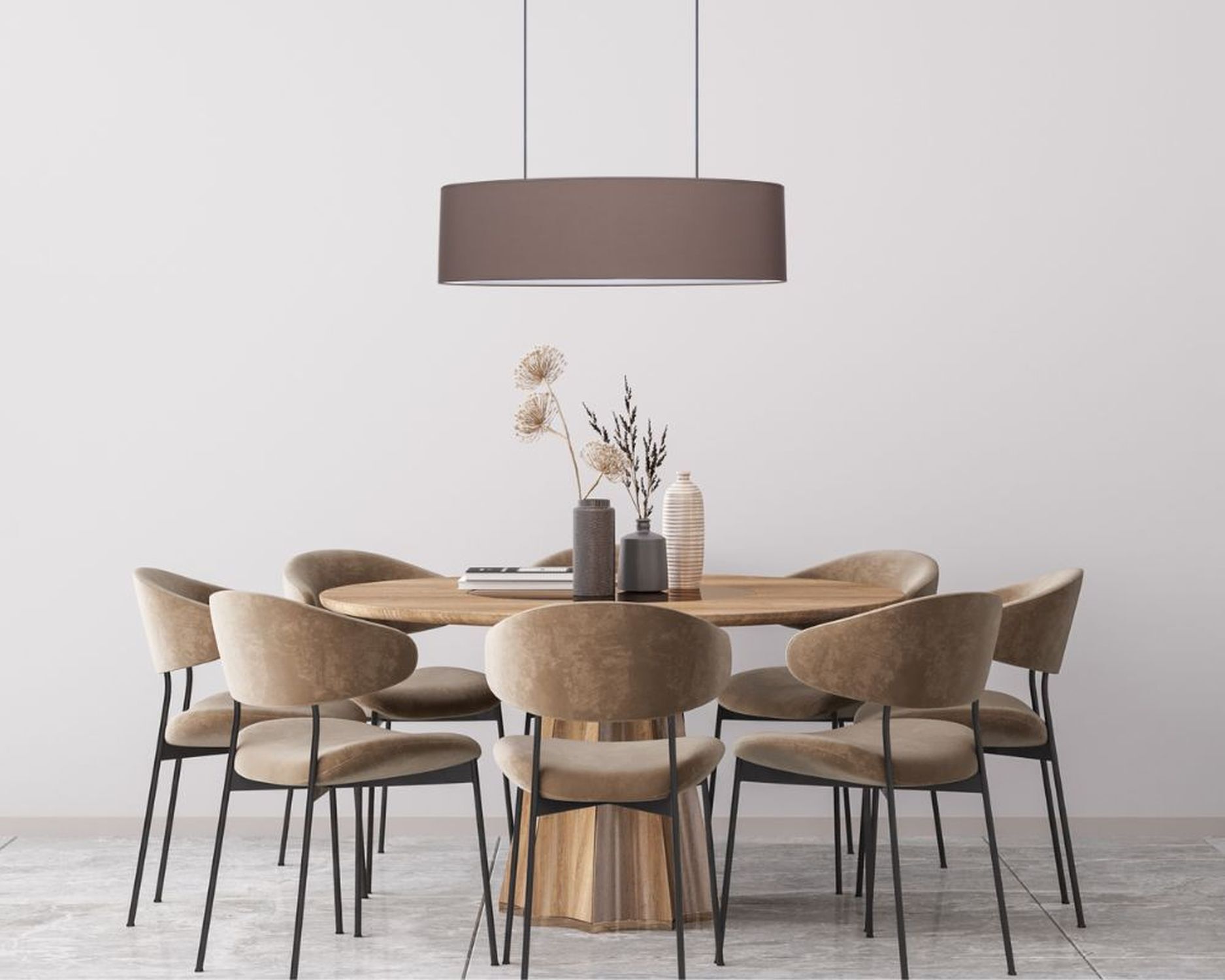 Confortable lampe à suspendre tissu brun 2 flammes E27 70 cm Speisesaal, Esstisch, Mobiliar, Tabelle, Tischplatte