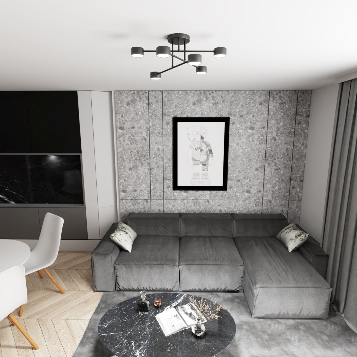 Plafonnier noir métal accentué GX53 L:60 cm Dekoration für Zuhause, Innenarchitektur, Wohnzimmer, Couch, Kissen