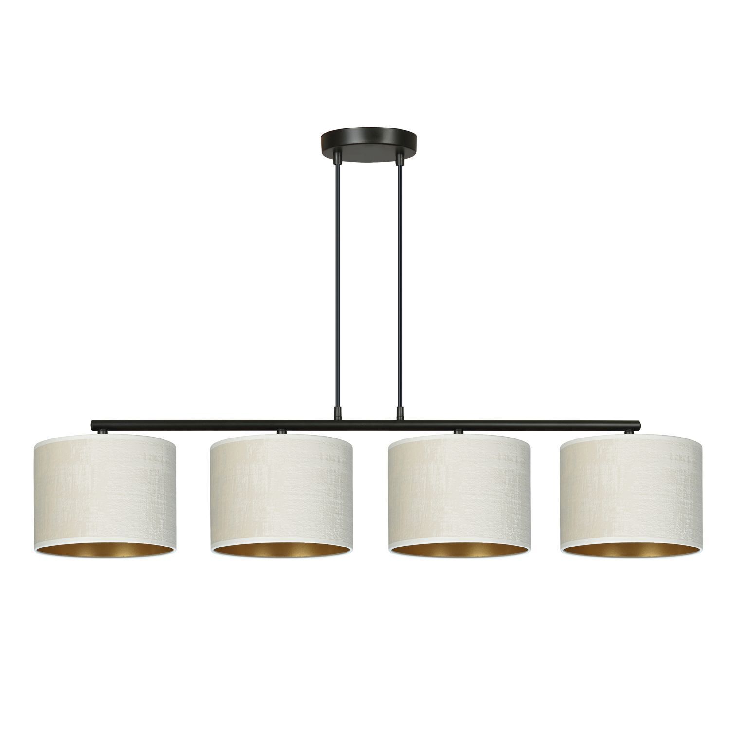 Hängelampe E27 4-flammig 97 cm Stoff Metall Weiß Gold Schwarz Lampe, Klebeband, Leuchte, Deckenleuchte