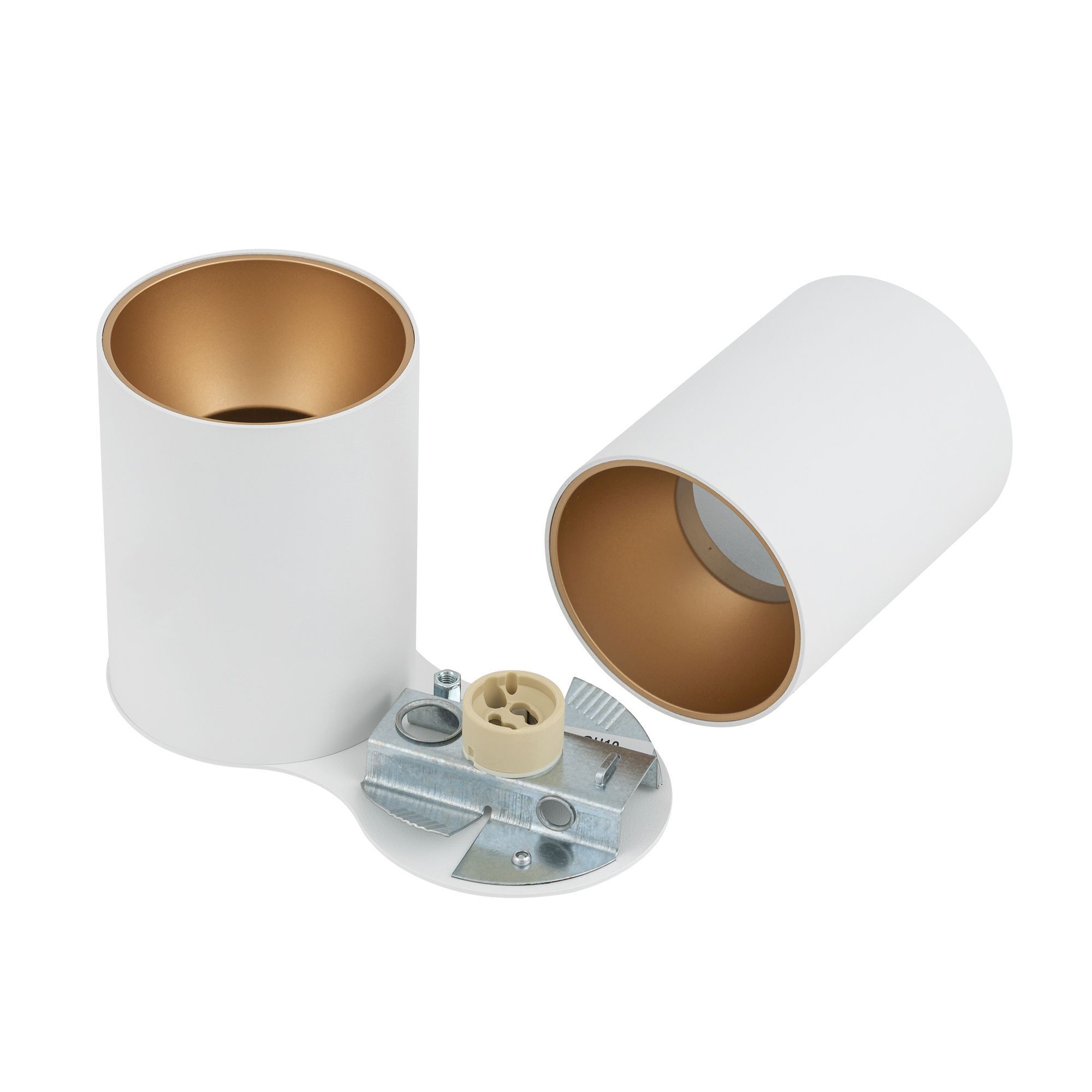 Kleine Deckenlampe Weiß Gold H:13cm 2x GU10 kompakt Wandleuchte, Lampe, Beleuchtung, Aufbaukit, Metallhalterung