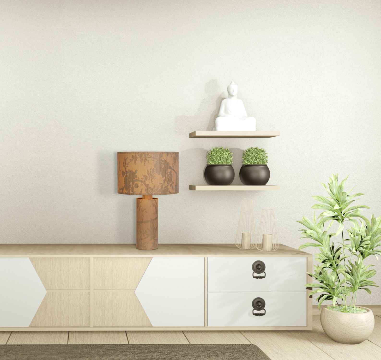 Grande lampe de table Papier Motif H:66 cm E27 confortable Innenarchitektur, Mobiliar, Anrichte, Lampe, Pflanze