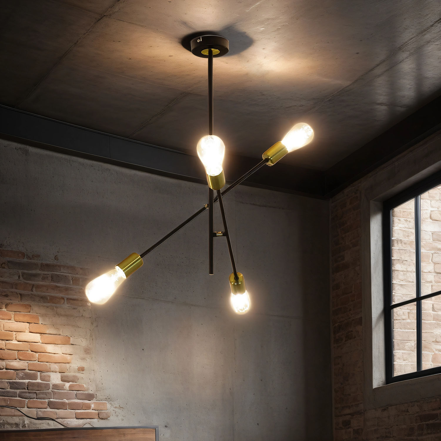 Plafonnier ajustable Retro 4x E27 métal noir Lampe, Deckenleuchte, Kronleuchter