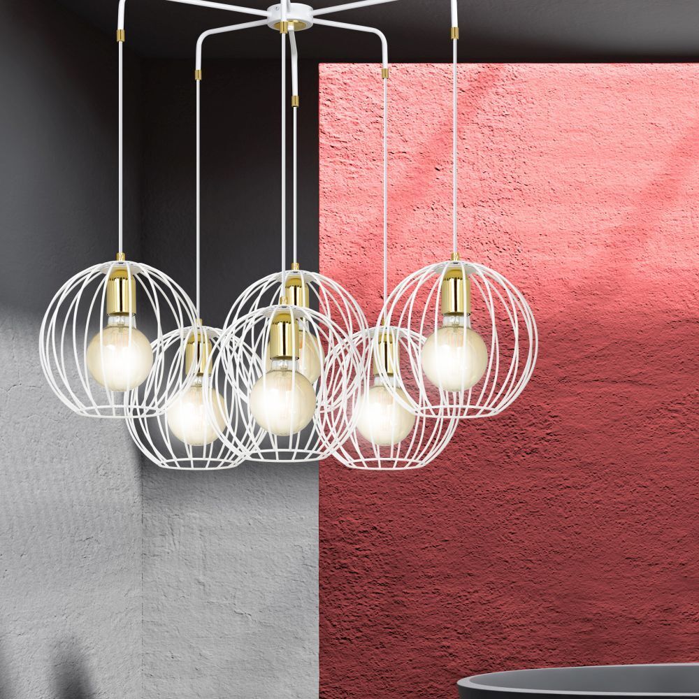 Lampe à suspendre Rétro Blanc Métal Boule Abat-jour E27