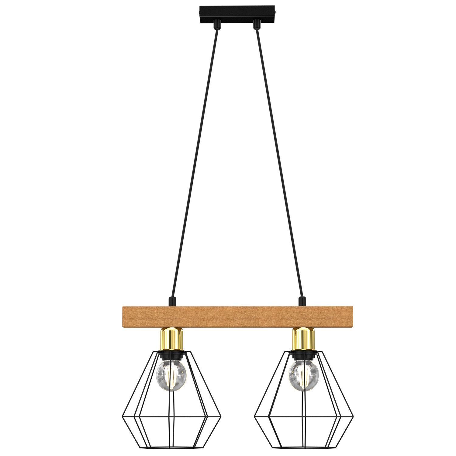 Suspension industrielle métal bois noir E27 L:46 cm