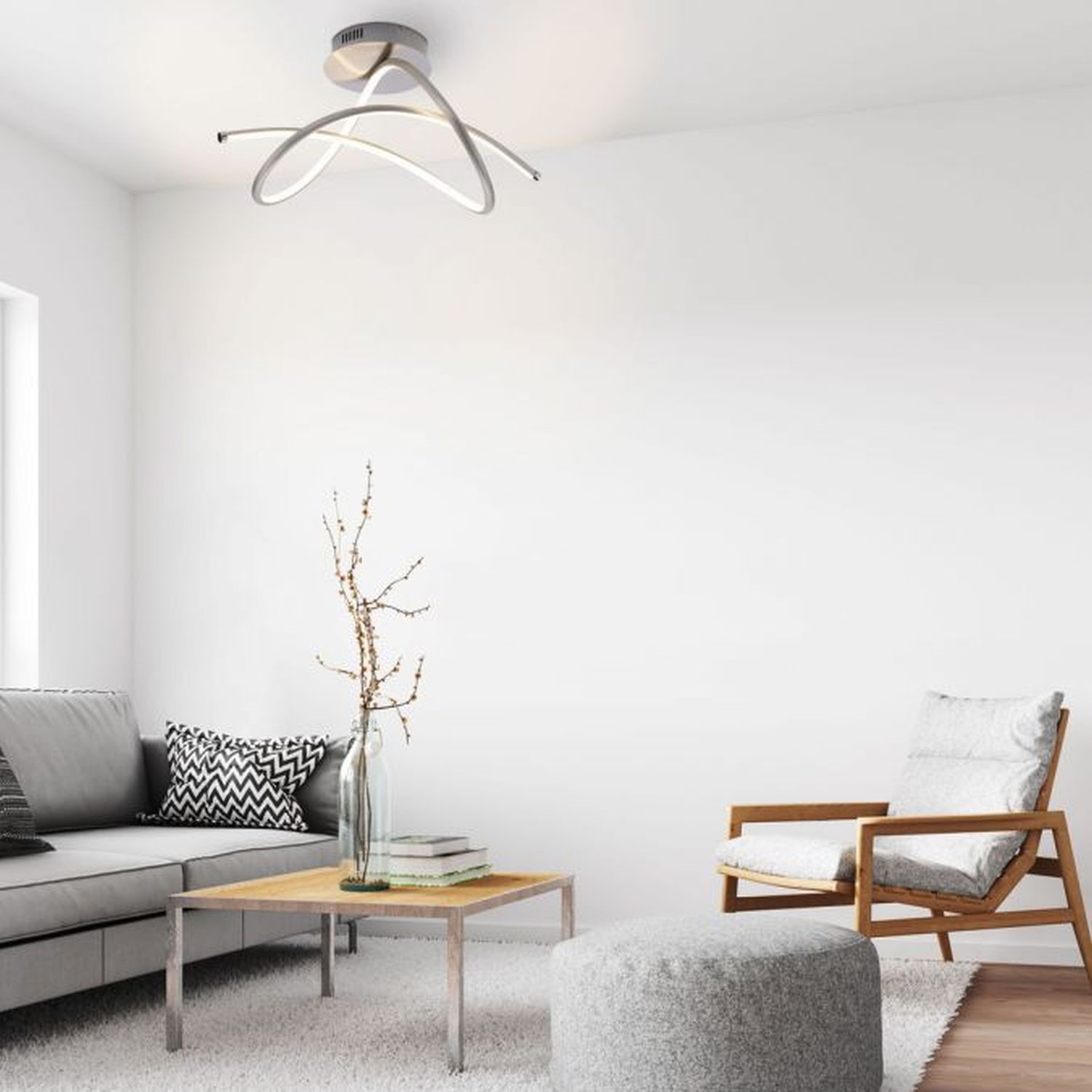 Lampe de plafonnier LED incurvée en acier 3000 K blanc chaud Dekoration für Zuhause, Lampe, Mobiliar, Couch