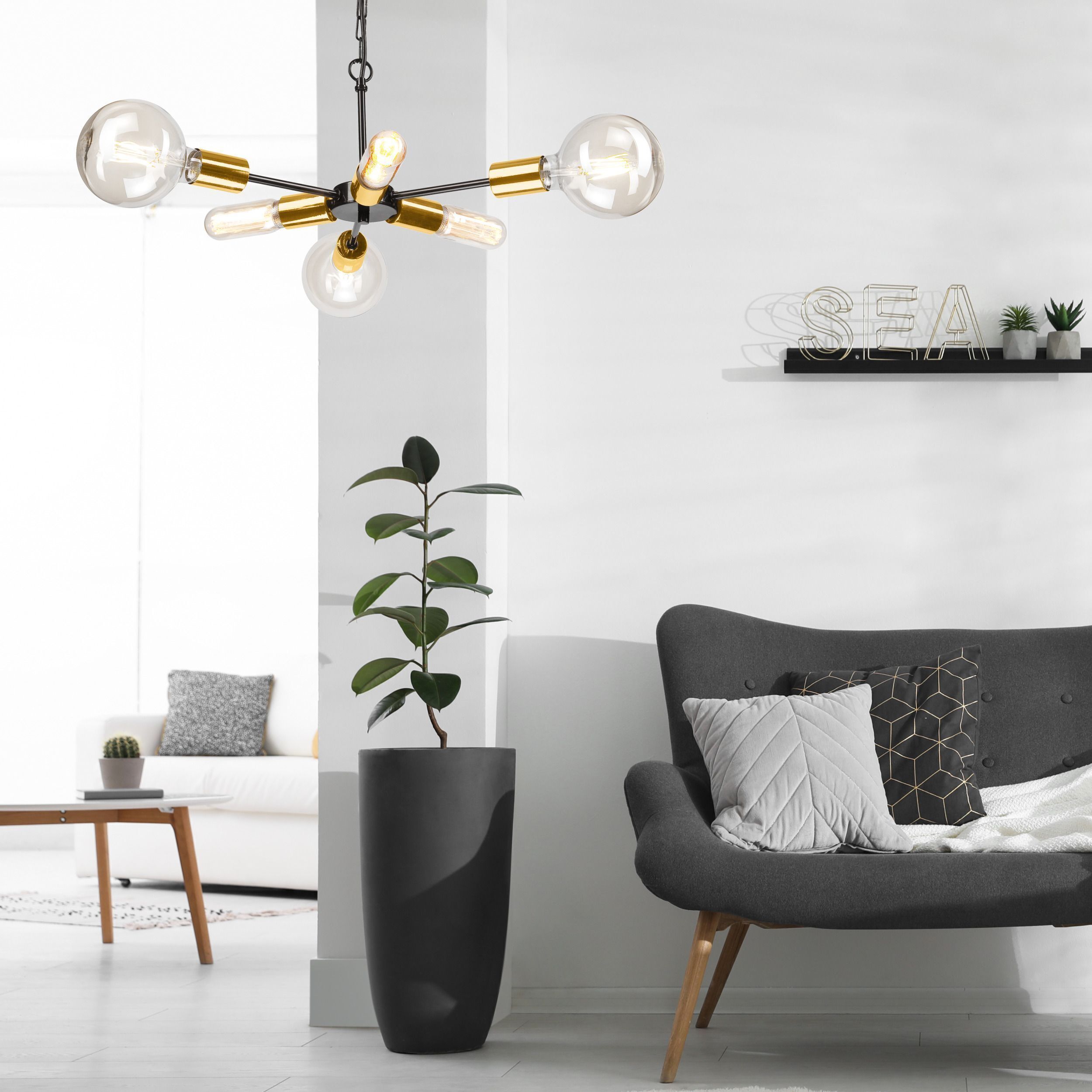 Hängelampe Esstisch Metall in Schwarz Gold Retro Lampe, Pflanze