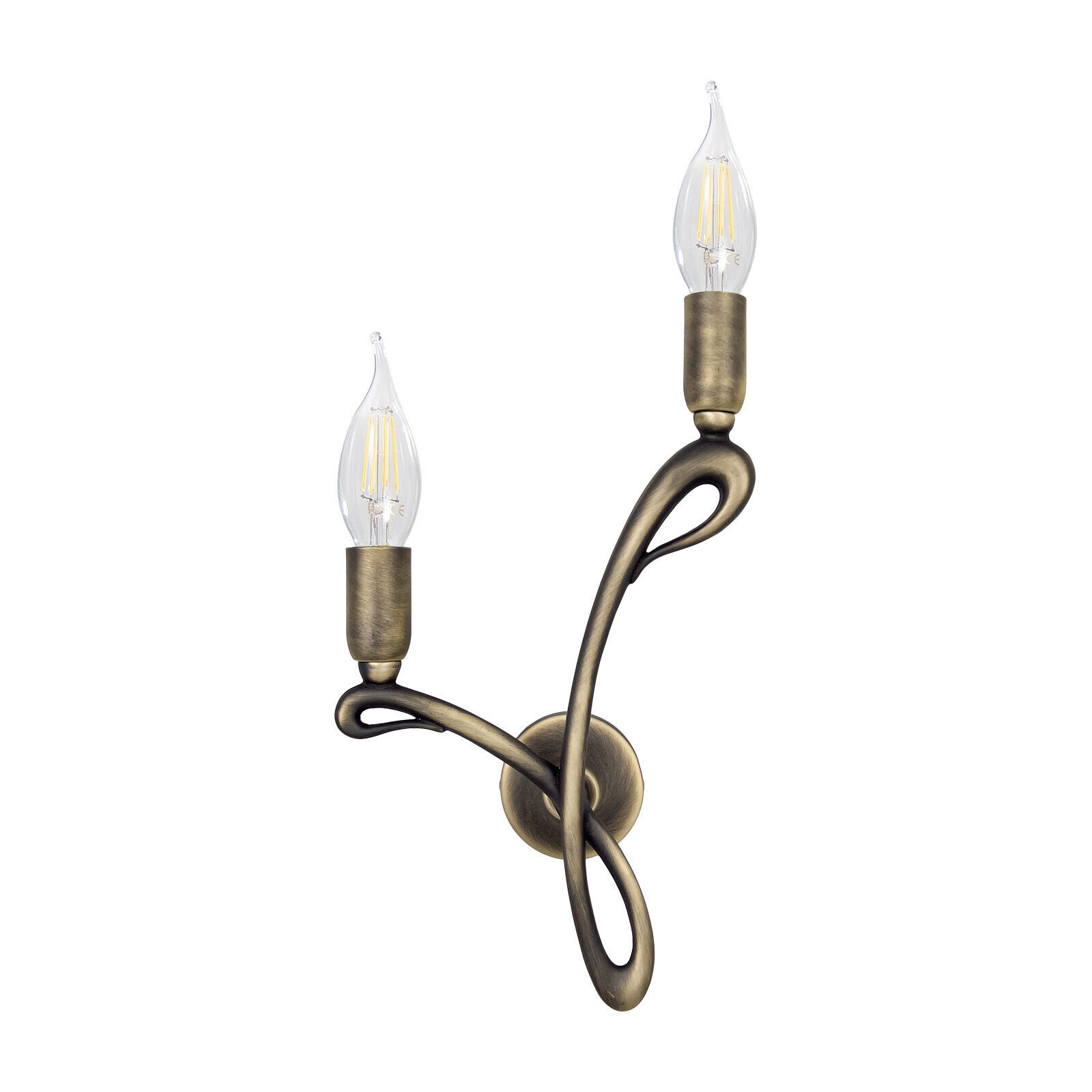 Wandlampe Messing 2-flammig E14 in Bronze matt FIOCCO Leuchter, Lampe, Rauchrohr