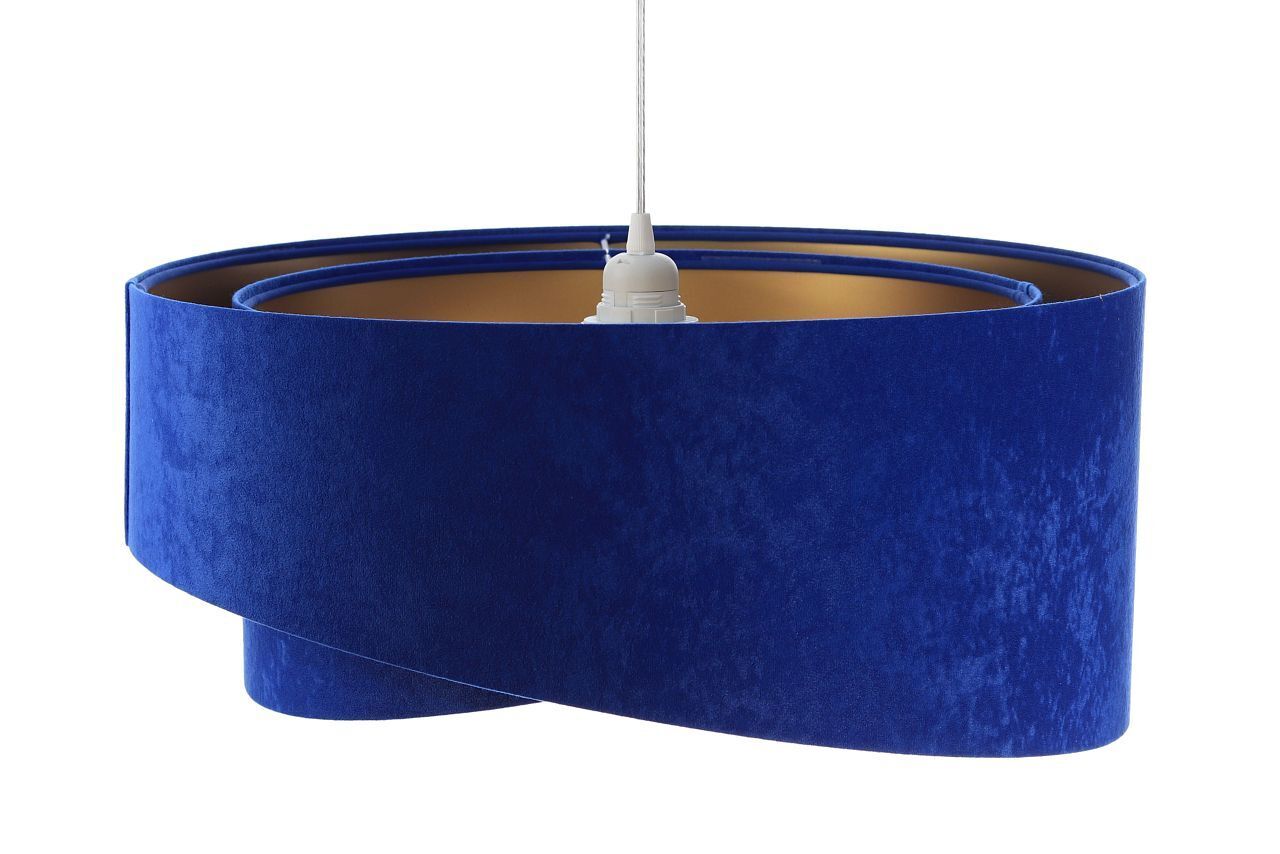 Suspension E27 ronde Ø 50 cm Bleu Or Tissu aspect velours