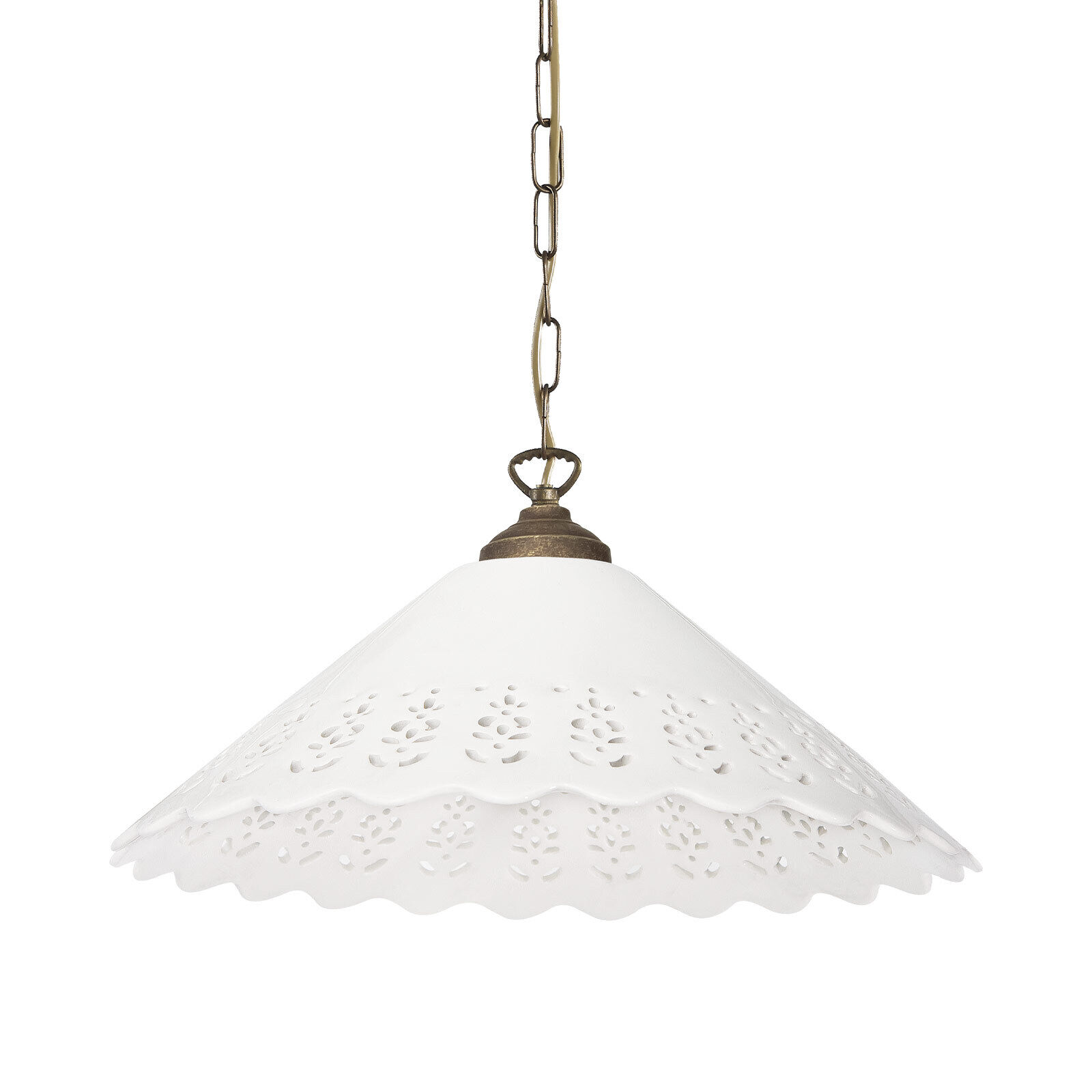 Lampe à suspendre céramique laiton Ø 40,5 cm blanc bronze antique E27
