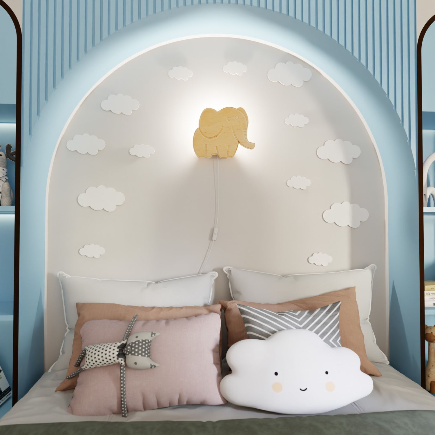 Lampe murale chambre d'enfant bois avec prise interrupteur éléphant E14