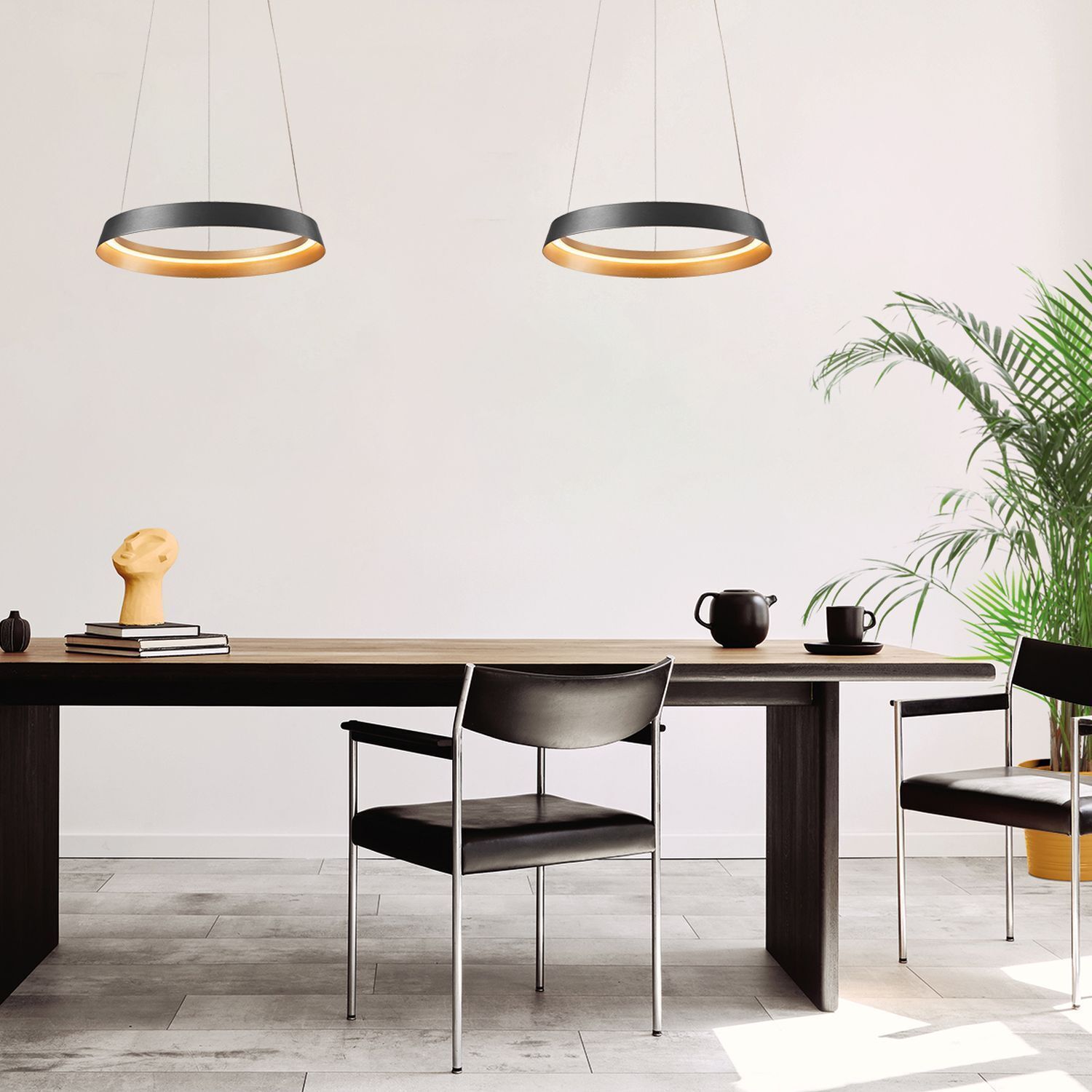 LED Hängelampe rund Schwarz B:60 cm 50 W 2700 K elegant Tabelle, Esstisch, Esszimmer, Innenarchitektur, Schreibtisch