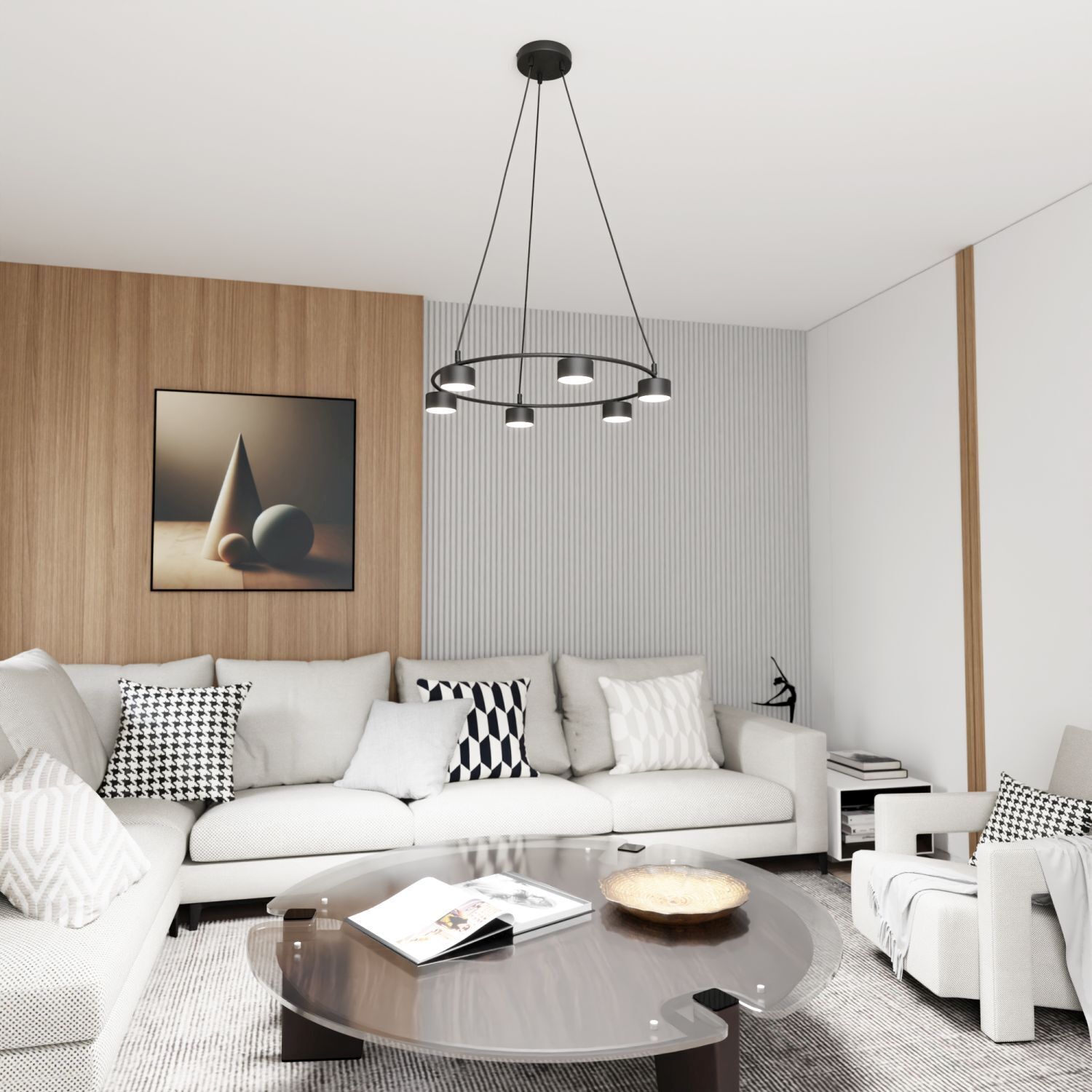 Suspension Noir Métal accentué L:64 cm GX53 Dekoration für Zuhause, Wohnzimmer, Couch, Tabelle, Innenarchitektur