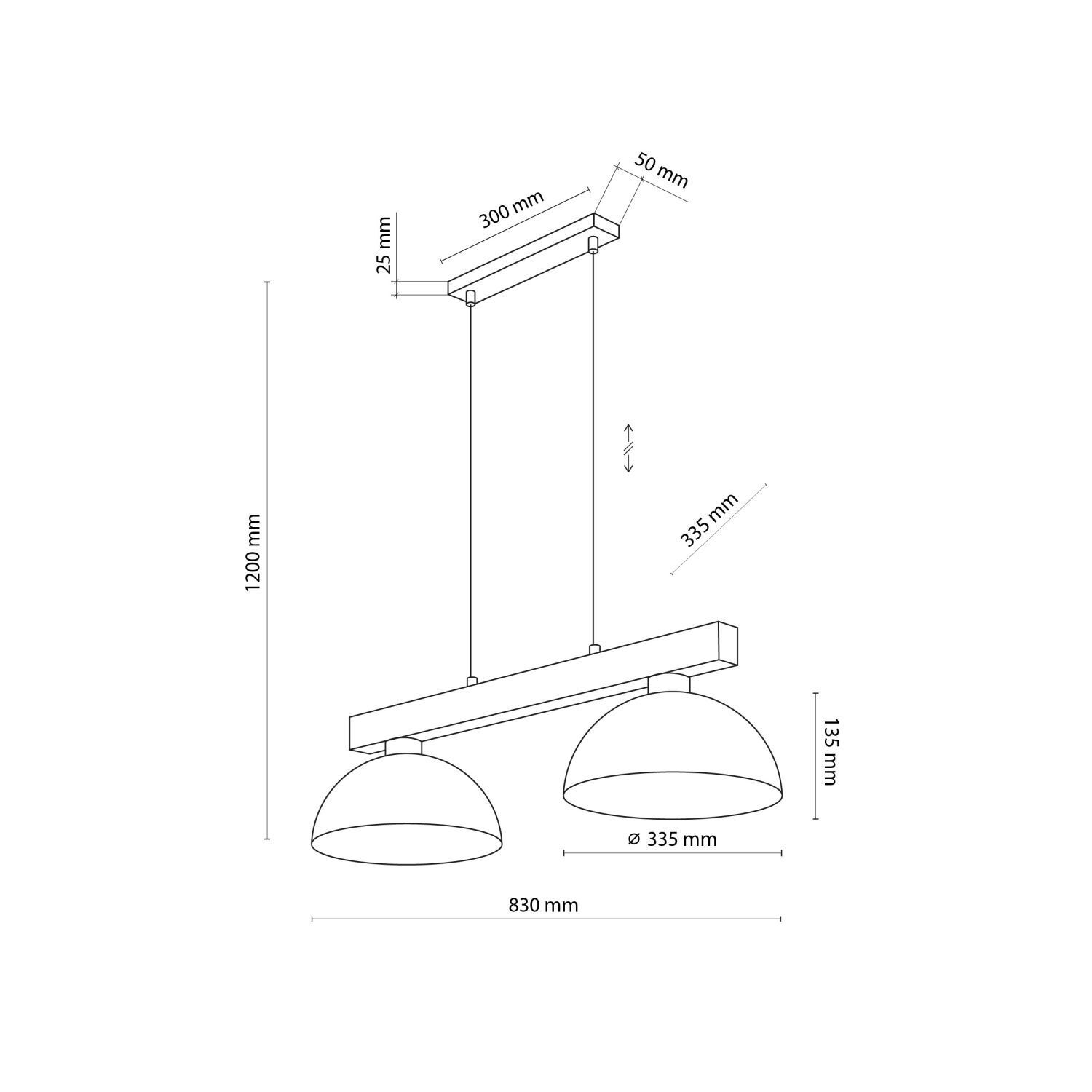 Pendelleuchte Metall Holz 83 cm Beige E27 2-flammig hängelampe, pendellampe, doppel-lampe, gläser, dekor-licht