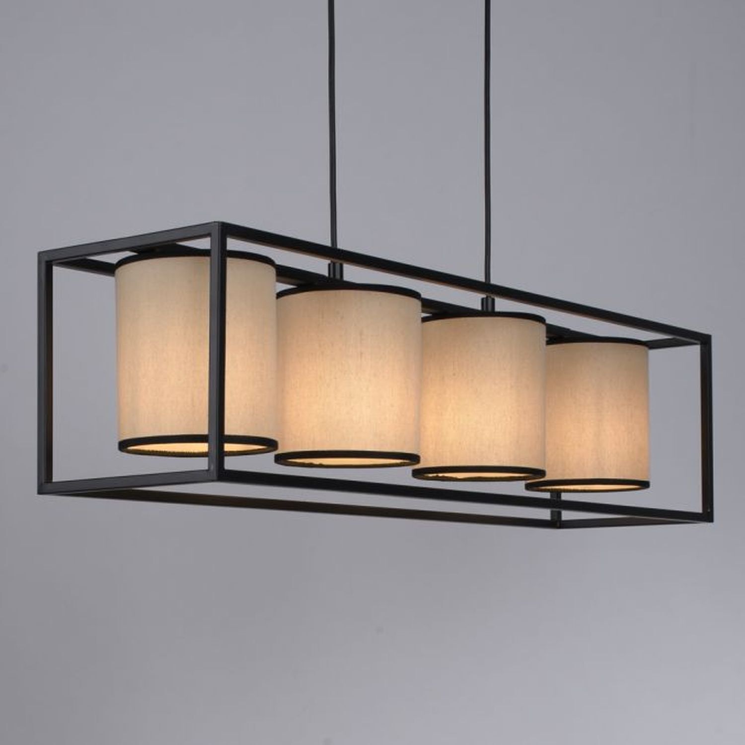 Suspension Tissu Métal Beige Noir E27 80 cm long