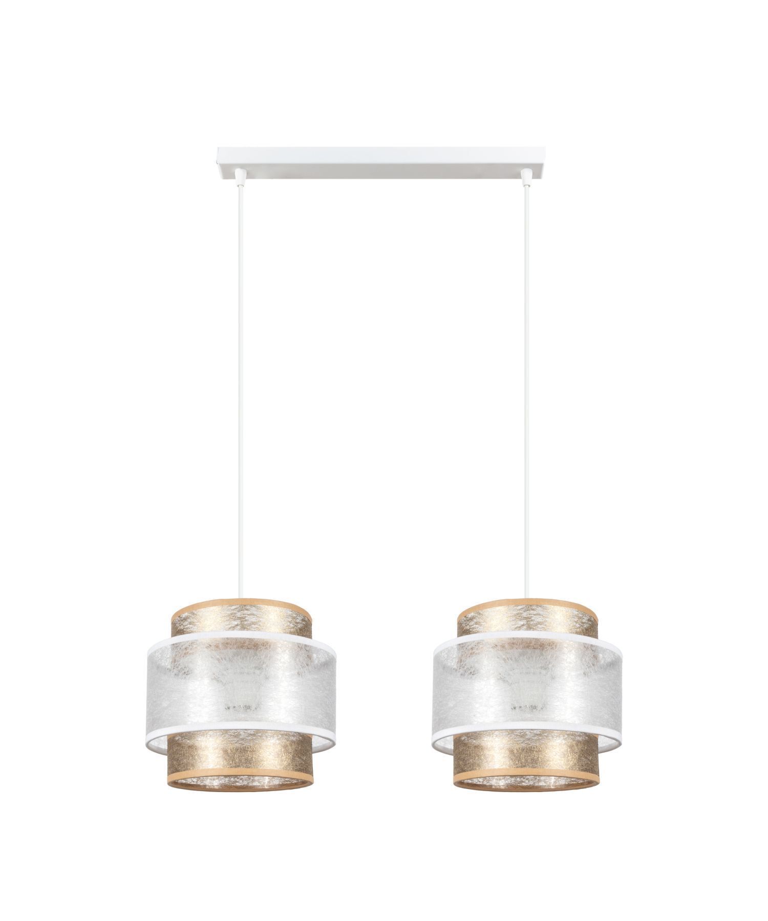 Suspension longue tissu blanc or 48 cm E27 faible éblouissement