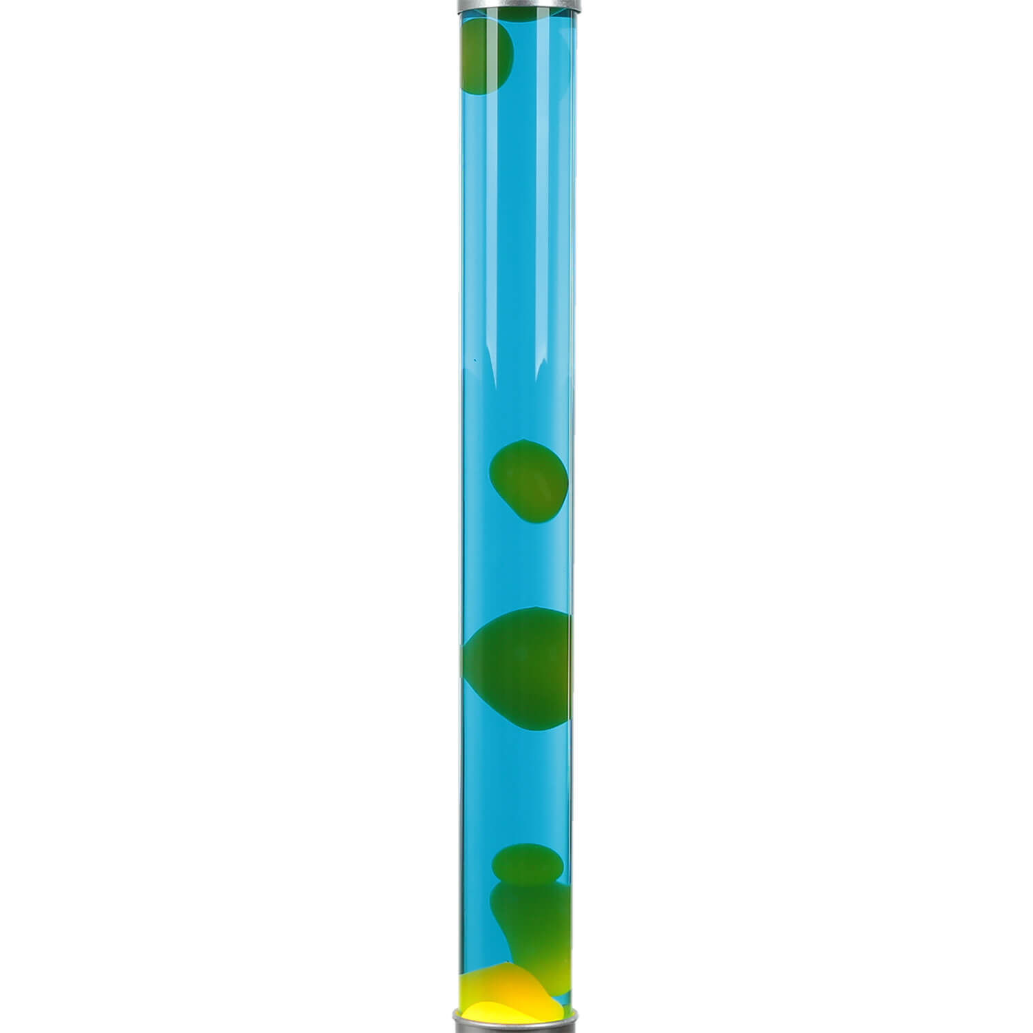 Ausgefallene Lavalampe ALAN Gelb Blau groß 76cm Vase, Glaszylinder, Blau, Grüne Tropfen, Transparenz