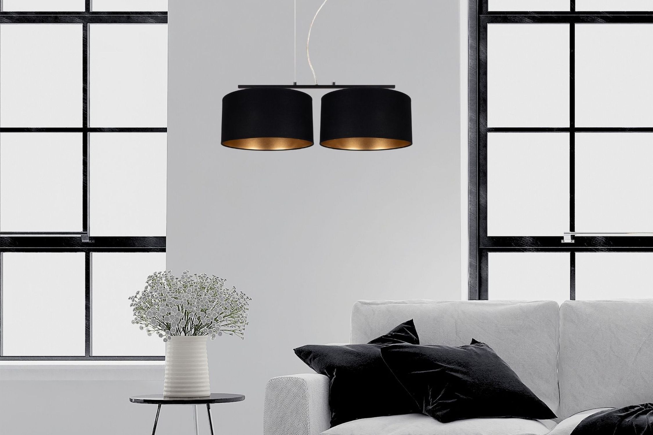 Tissu Lampe à suspendre éblouissante noir or E27 70 cm de long