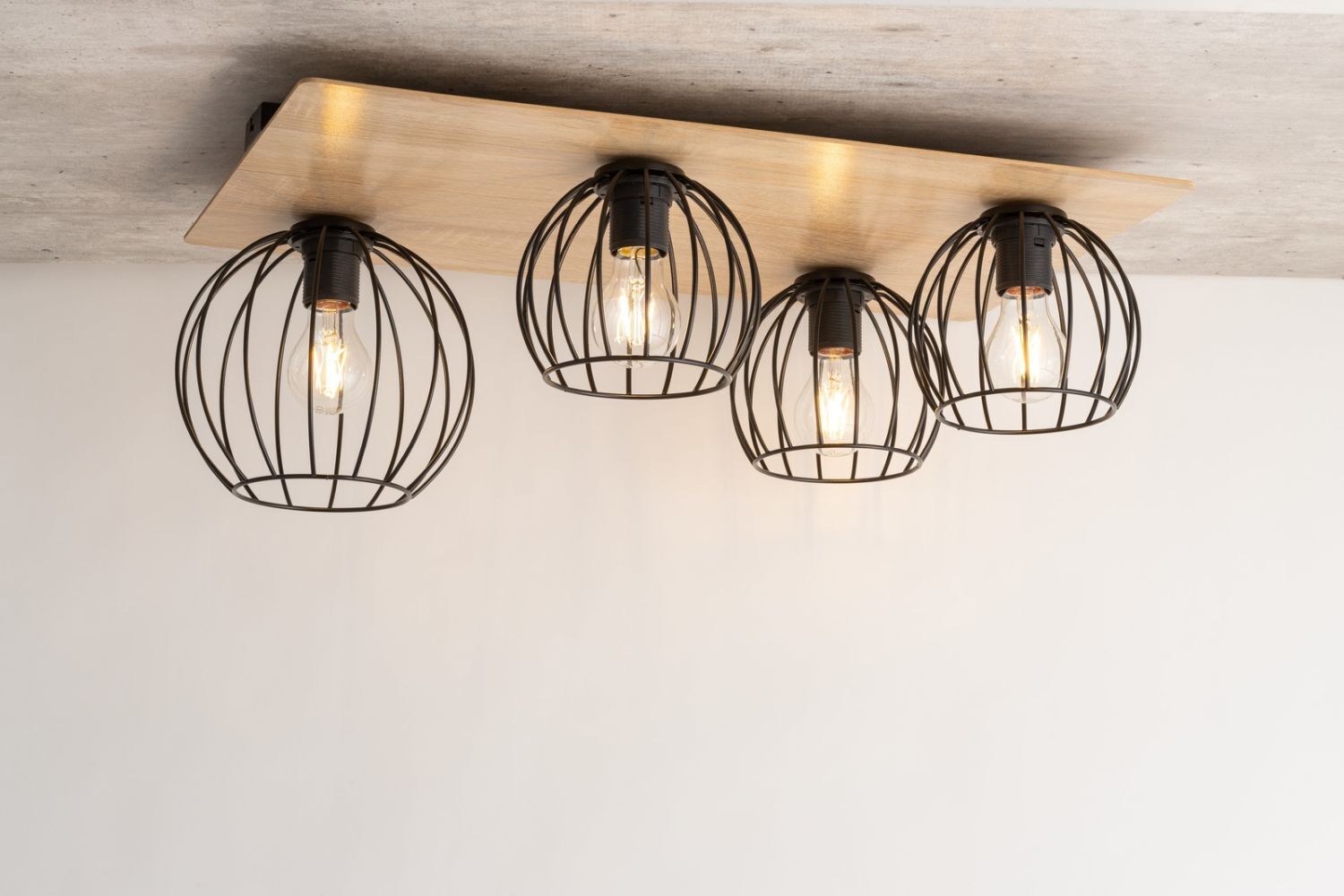Plafonnier Métal Bois E27 Noir Naturel Rétro intérieur