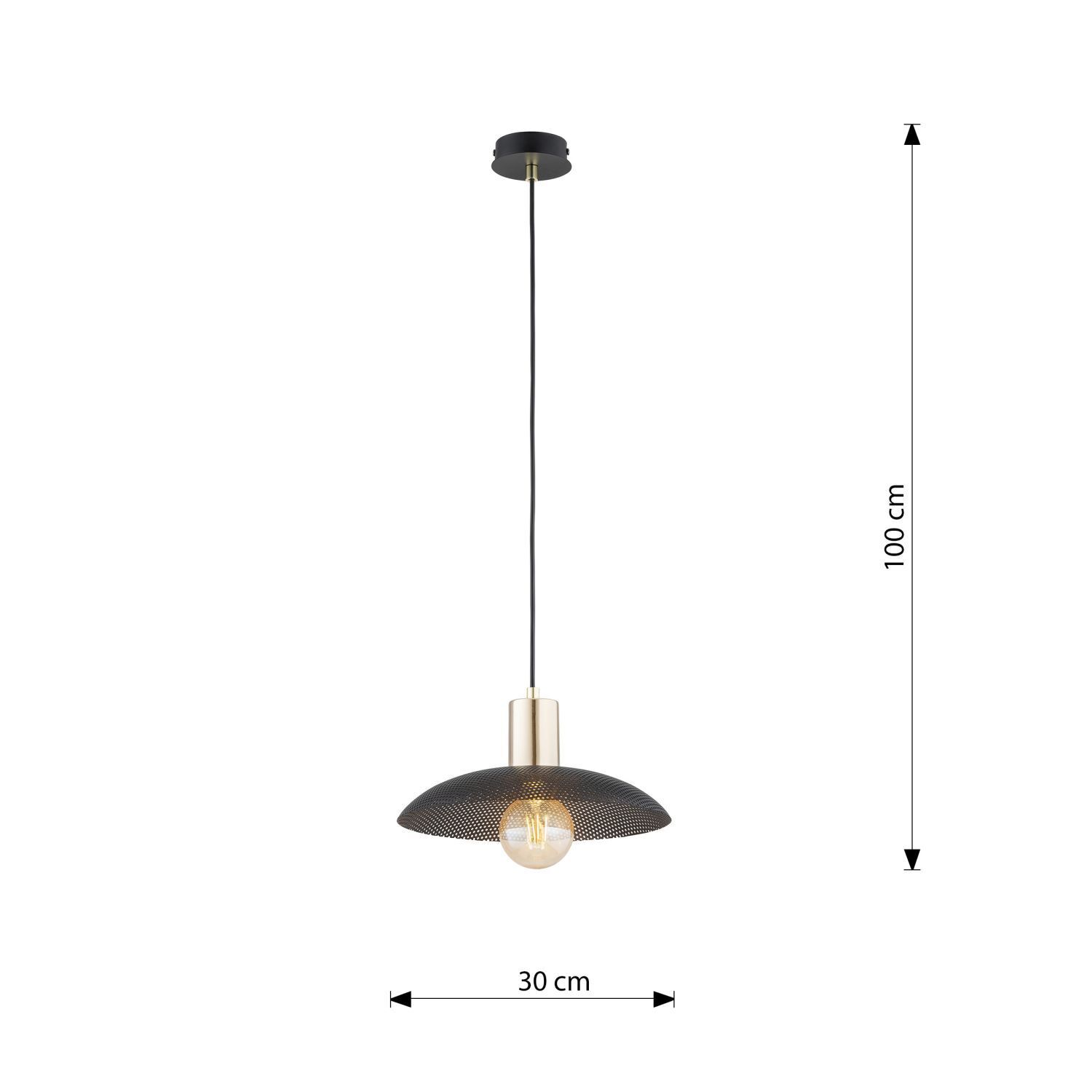 Lampe à suspendre métal Ø 30 cm H : max. 100 cm Noir or E27