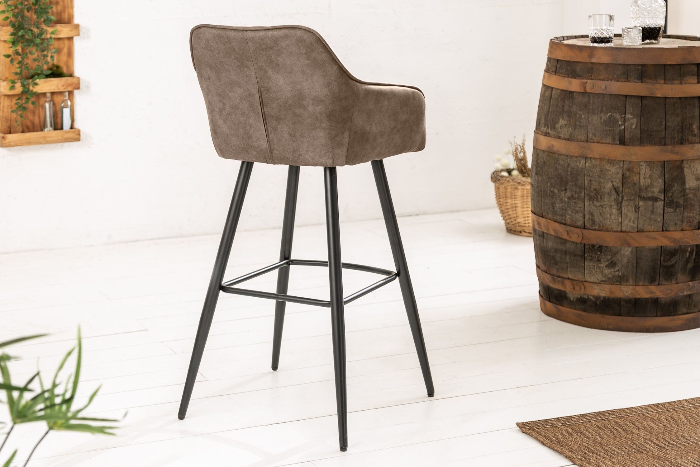 Tabouret de bar avec dossier Tissu Métal Taupe Noir Moderne Moebel, Stuhl, Drinnen, Innenarchitektur