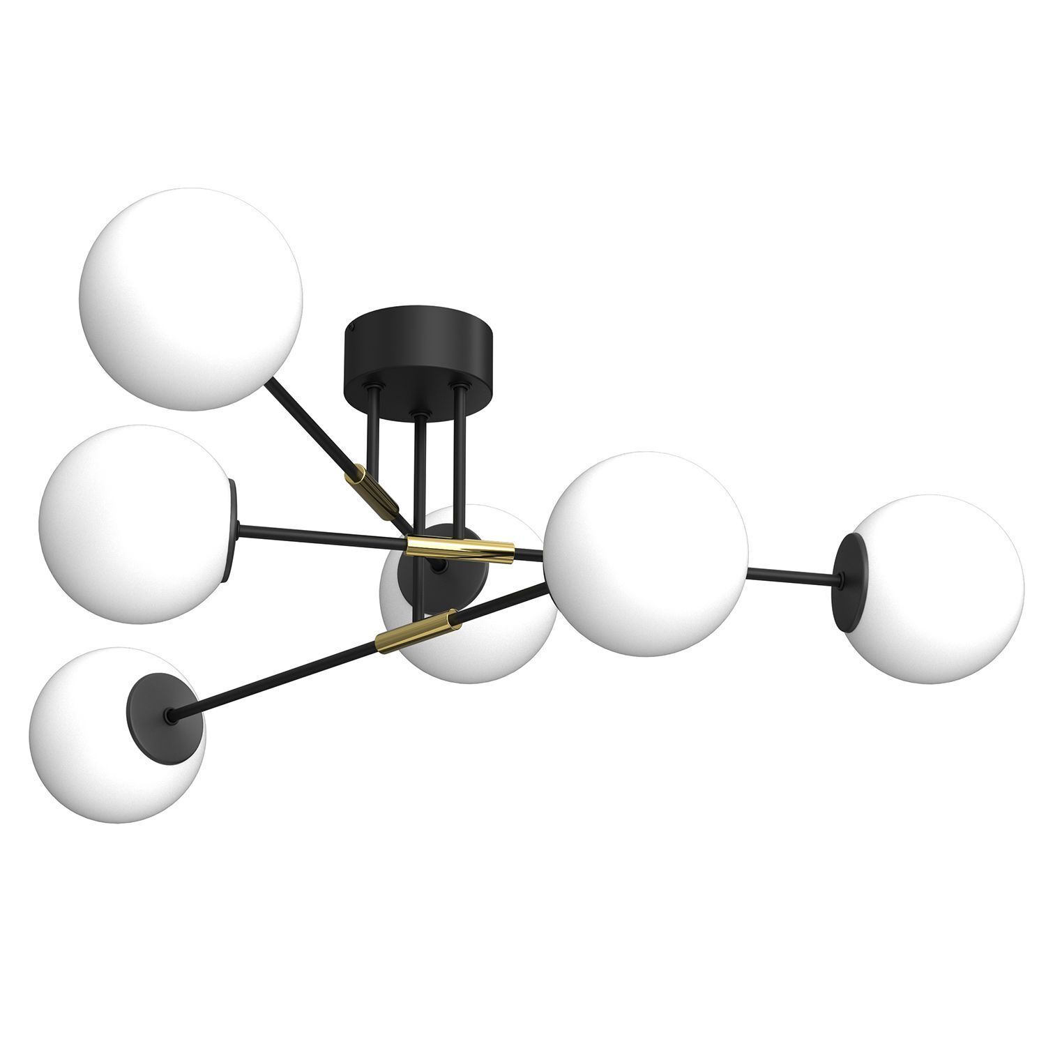 Plafonnier verre métal noir blanc or 6 flammes E27