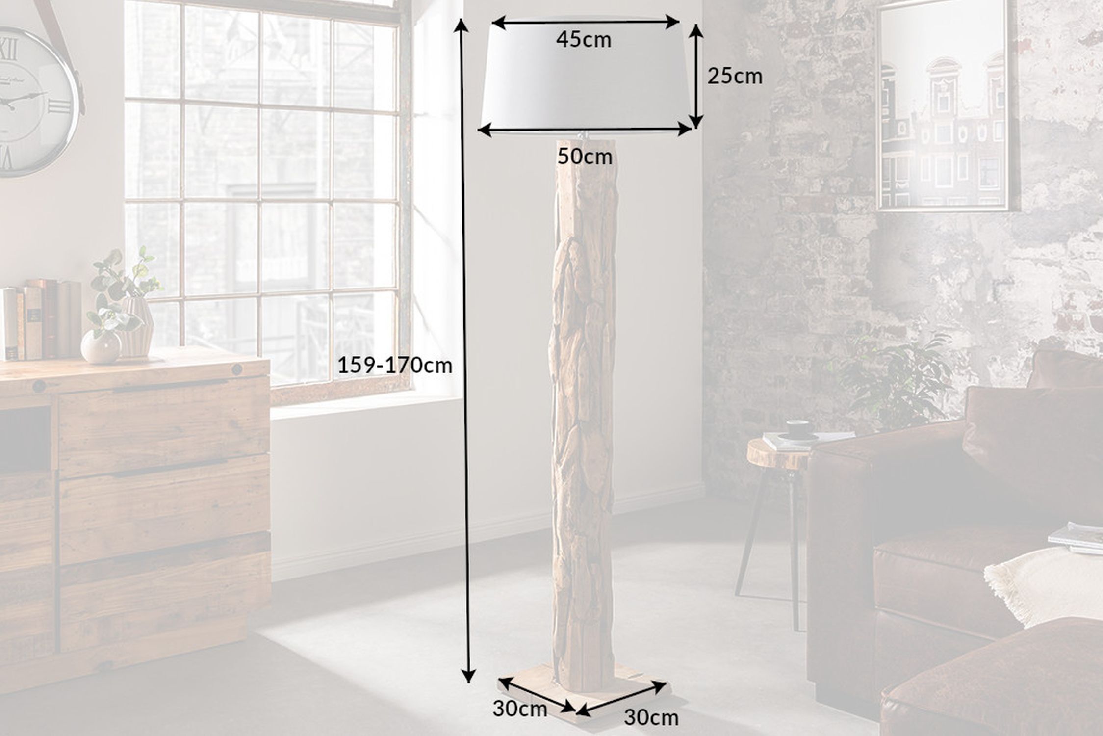 Lampadaire bois tissu naturel 138 cm E27 avec interrupteur à pied