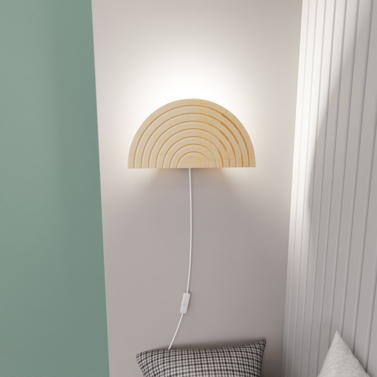 Lampe murale chambre d'enfant bois avec fiche interrupteur E14