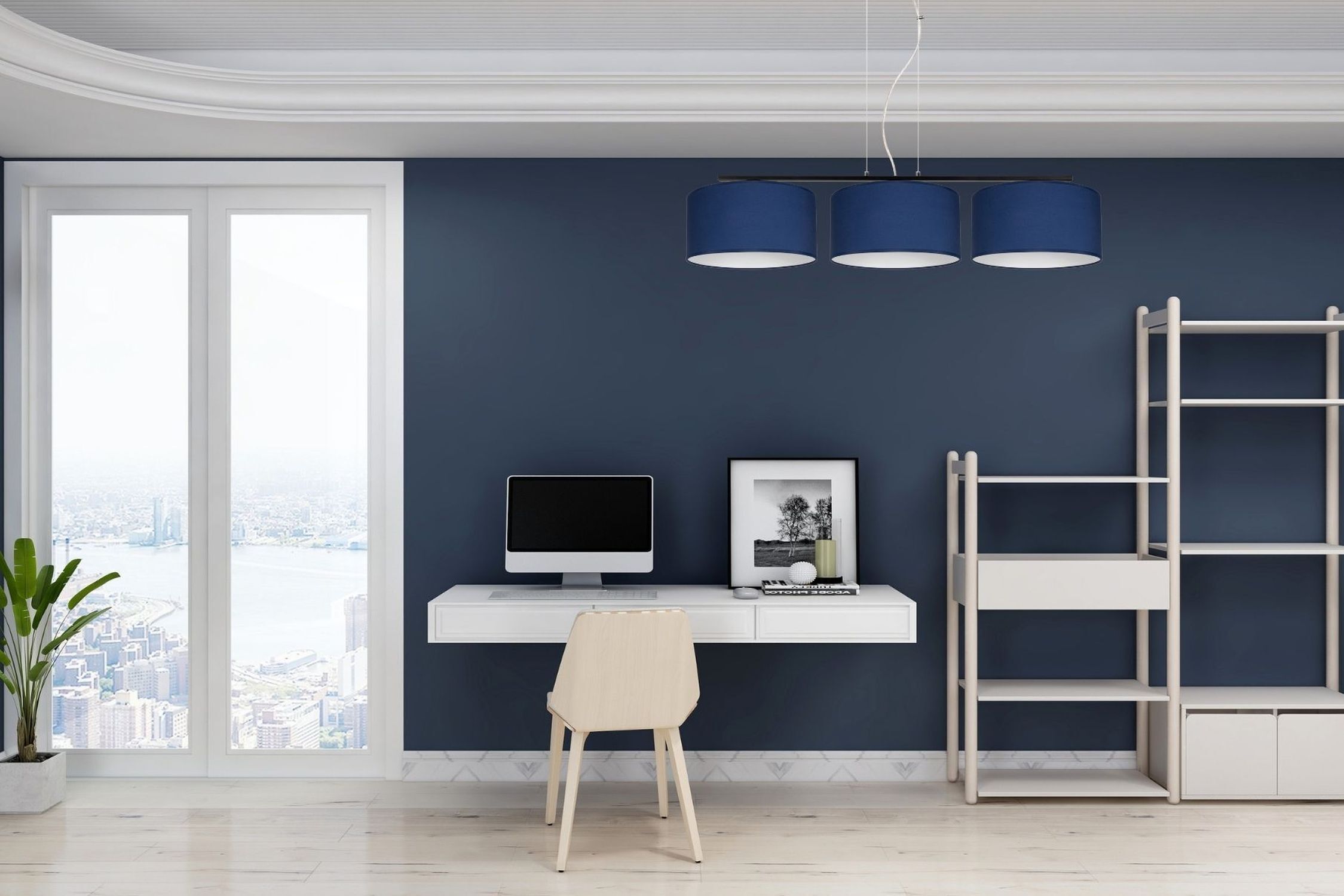 Blendarme Hängelampe Stoff Schwarz Blau E27 L:100 cm home office, Schreibtisch, Computer, Regale, blaue Wand