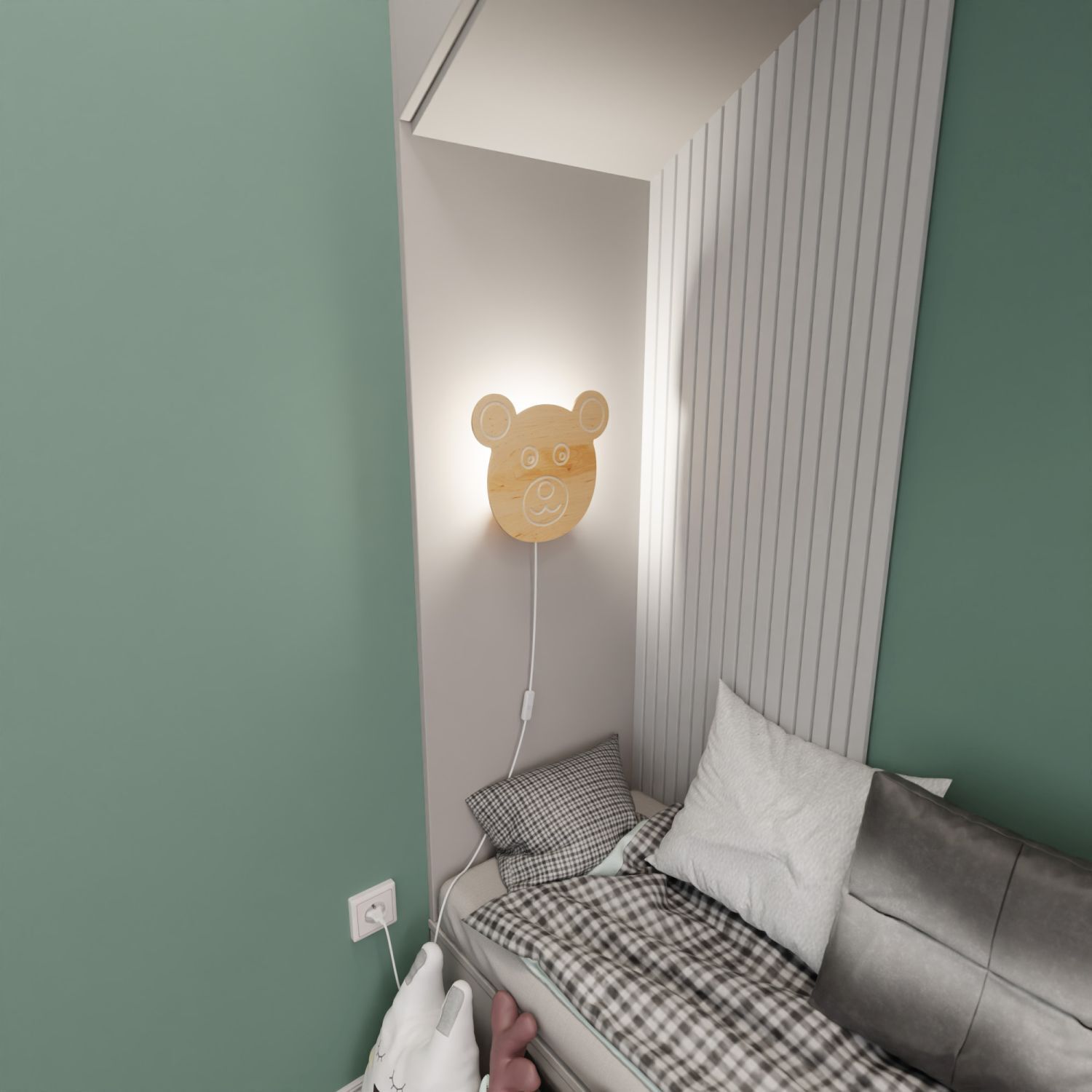 Applique enfant avec interrupteur fiche ours bois clair E14 Drinnen, Innenarchitektur, Kissen, Dekoration für Zuhause