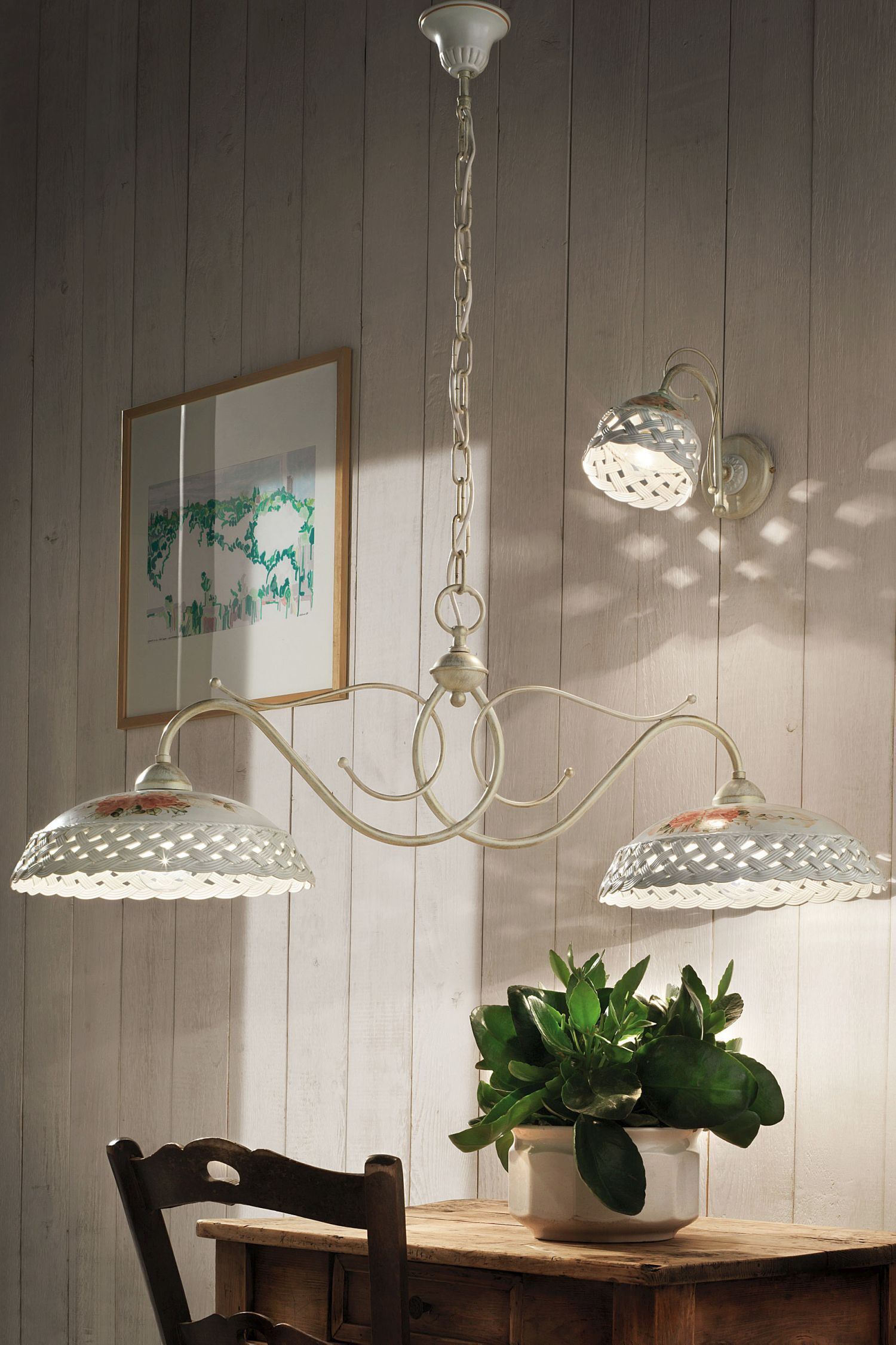 Applique murale métal céramique 20 cm de haut E14 style campagnard Drinnen, Innenarchitektur, Lampe, Pflanze