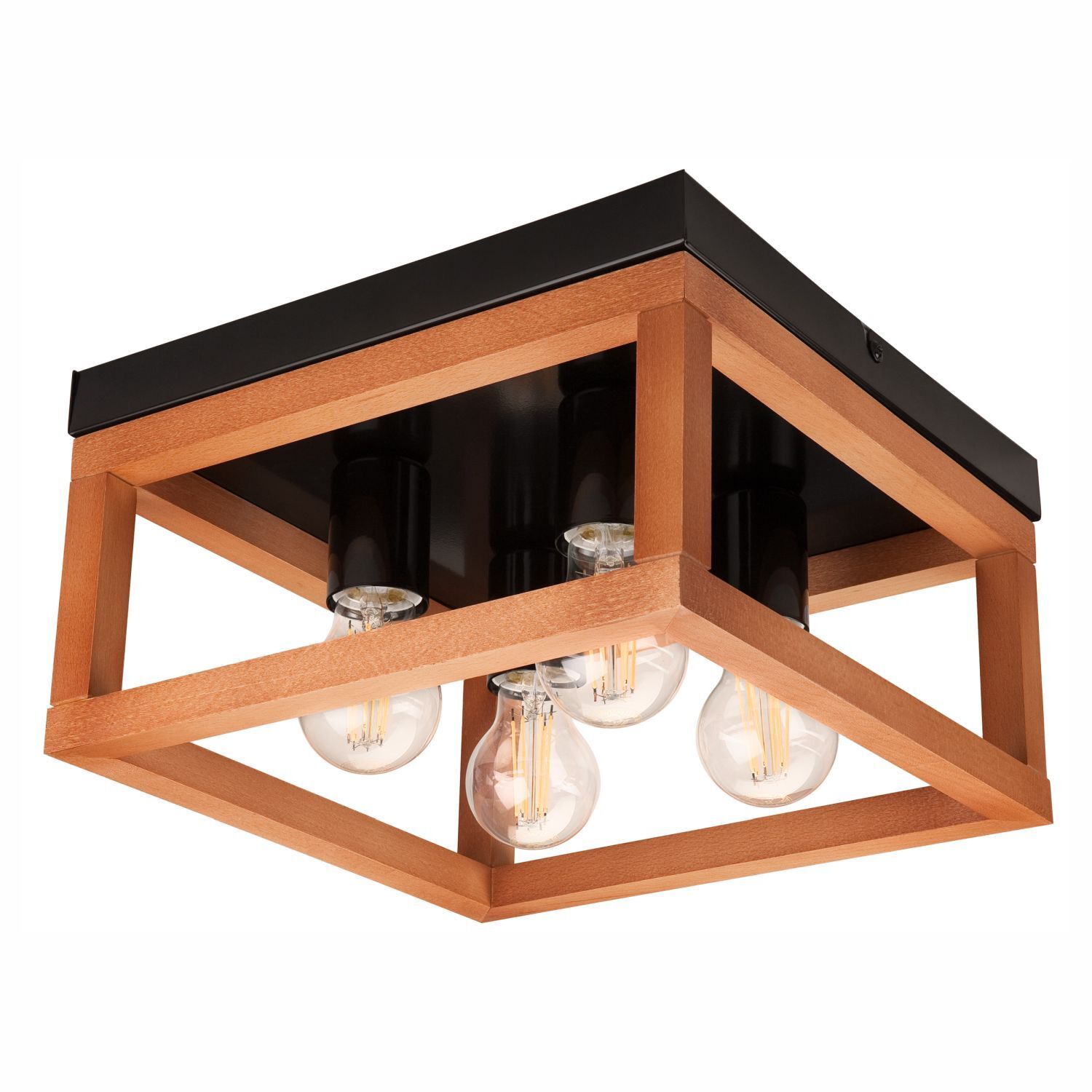 Plafonnier rectangulaire Rustique Noir L : 30 cm Bois Métal