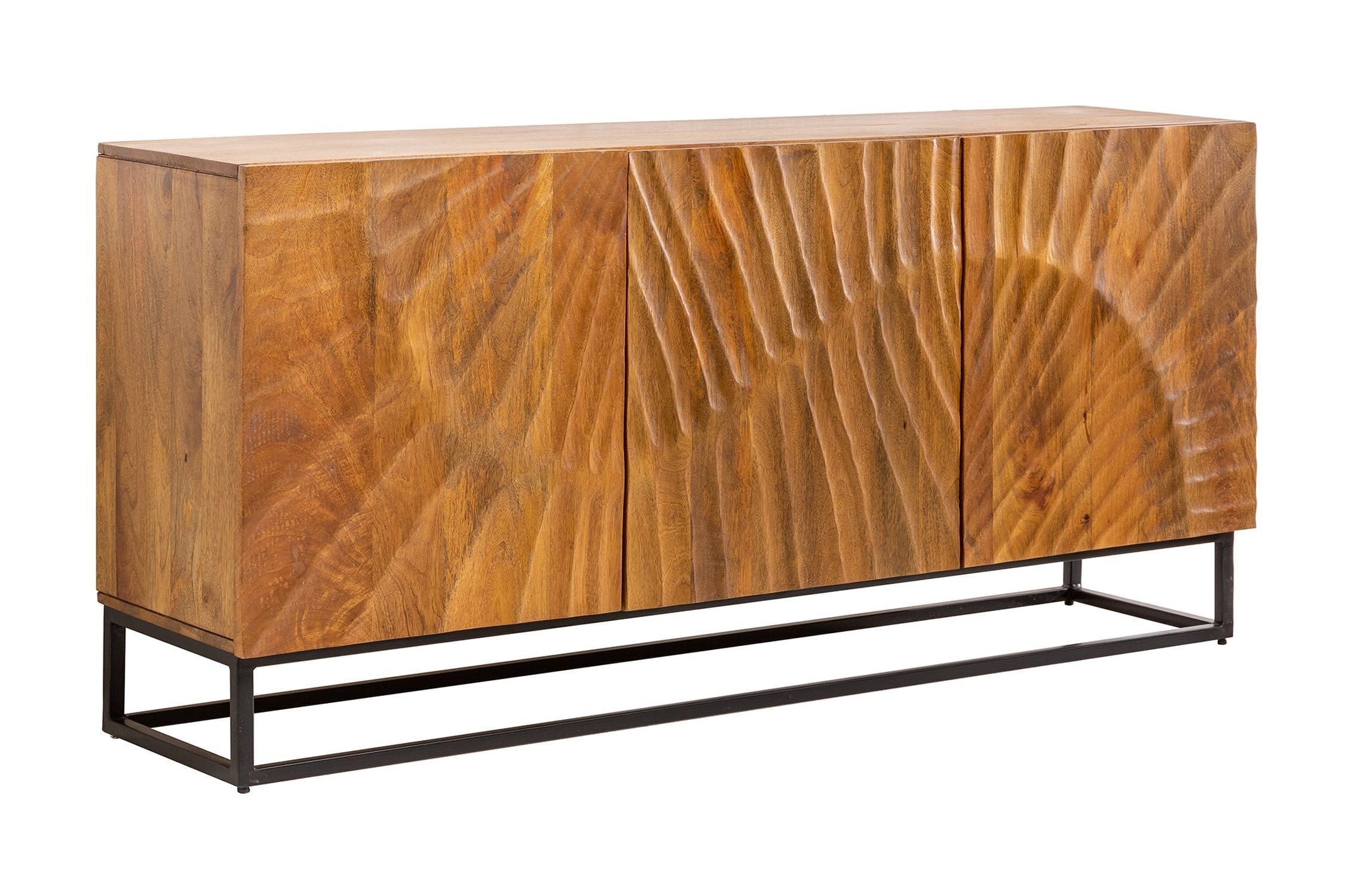 Buffet 140 cm de large bois de mangue fer à la main motif 3D