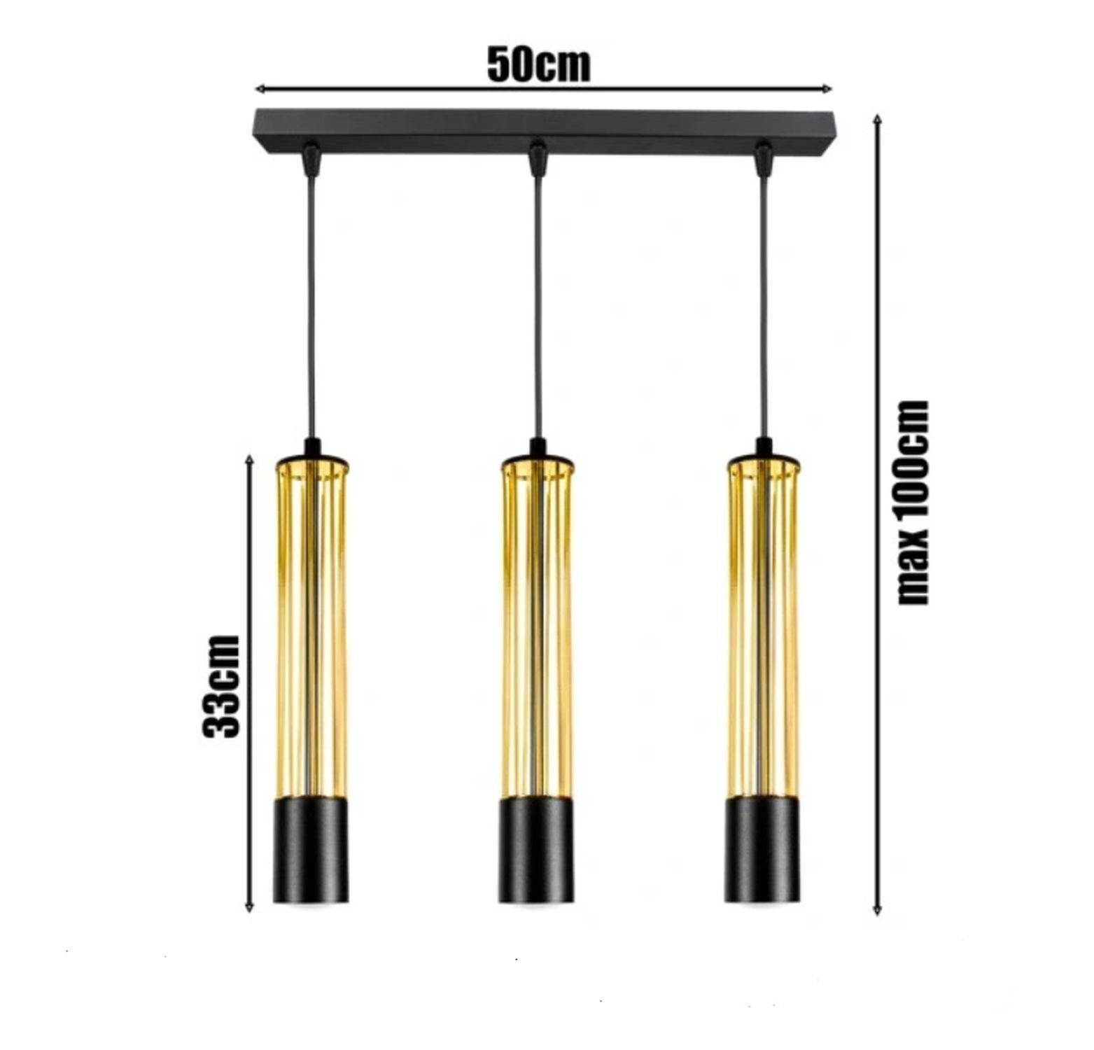 Suspension métal GU10 L:55 cm noir or 3-flmg