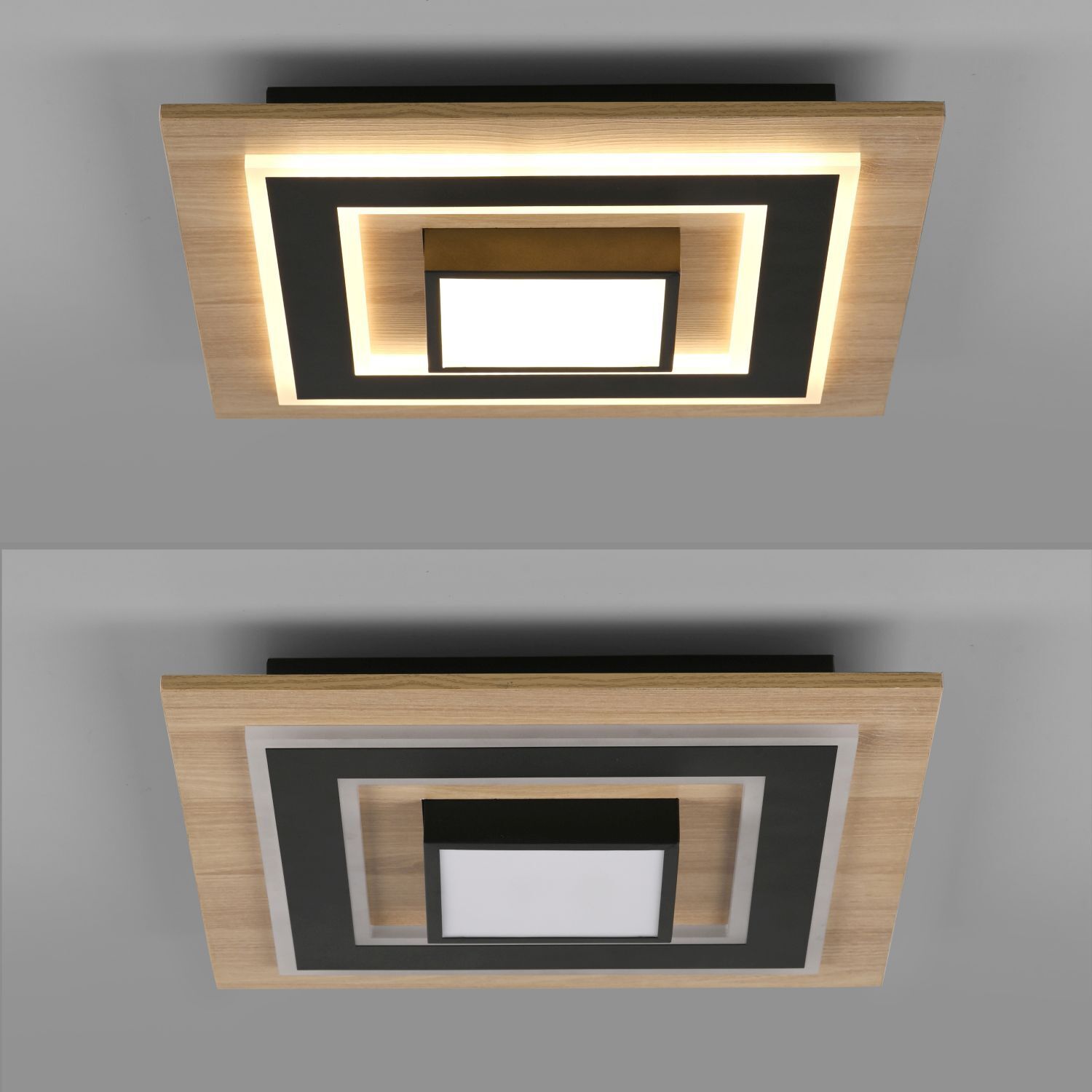 Lampe de plafonnier LED bois métal 2150 lm confortable faible éblouissement
