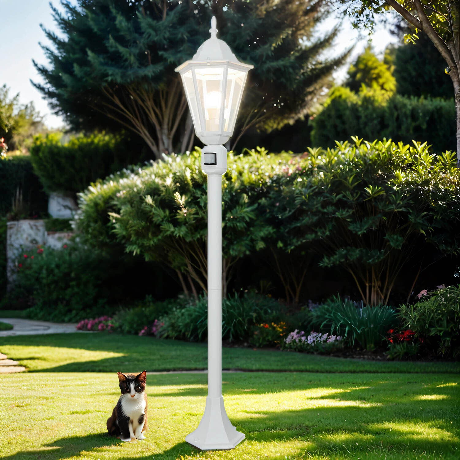 Lampe de jardin rustique blanche 120 cm de haut résistante aux intempéries