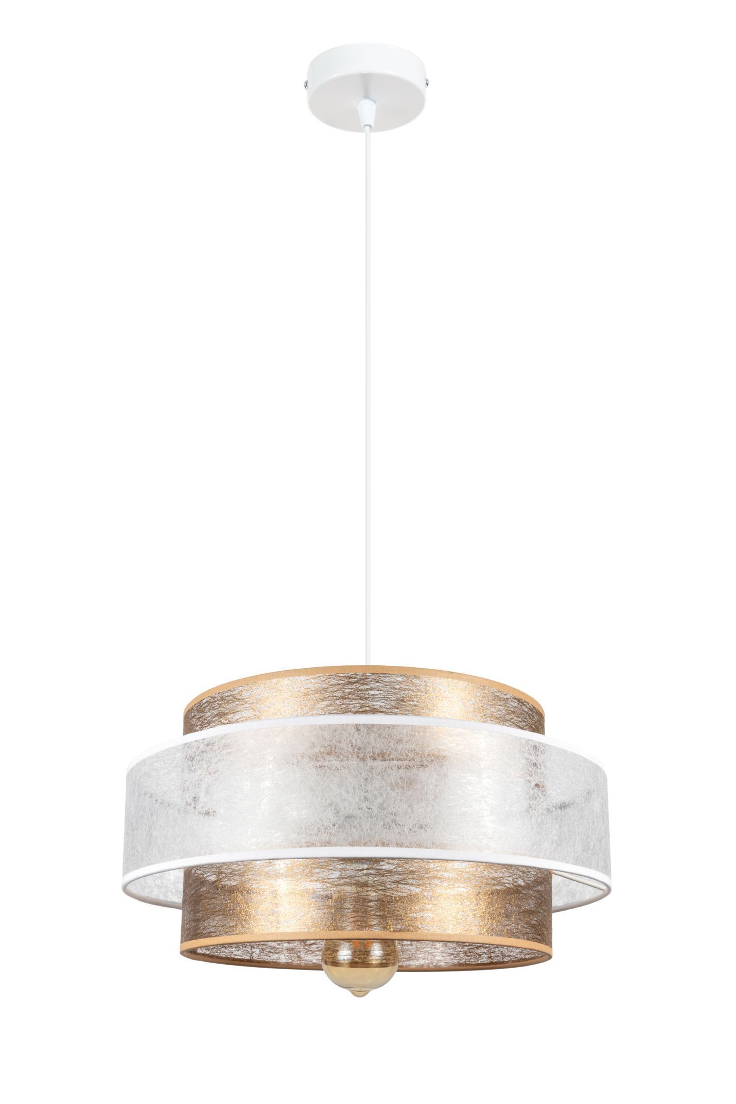 Suspension ronde tissu blanc or Ø40 cm E27 confortable