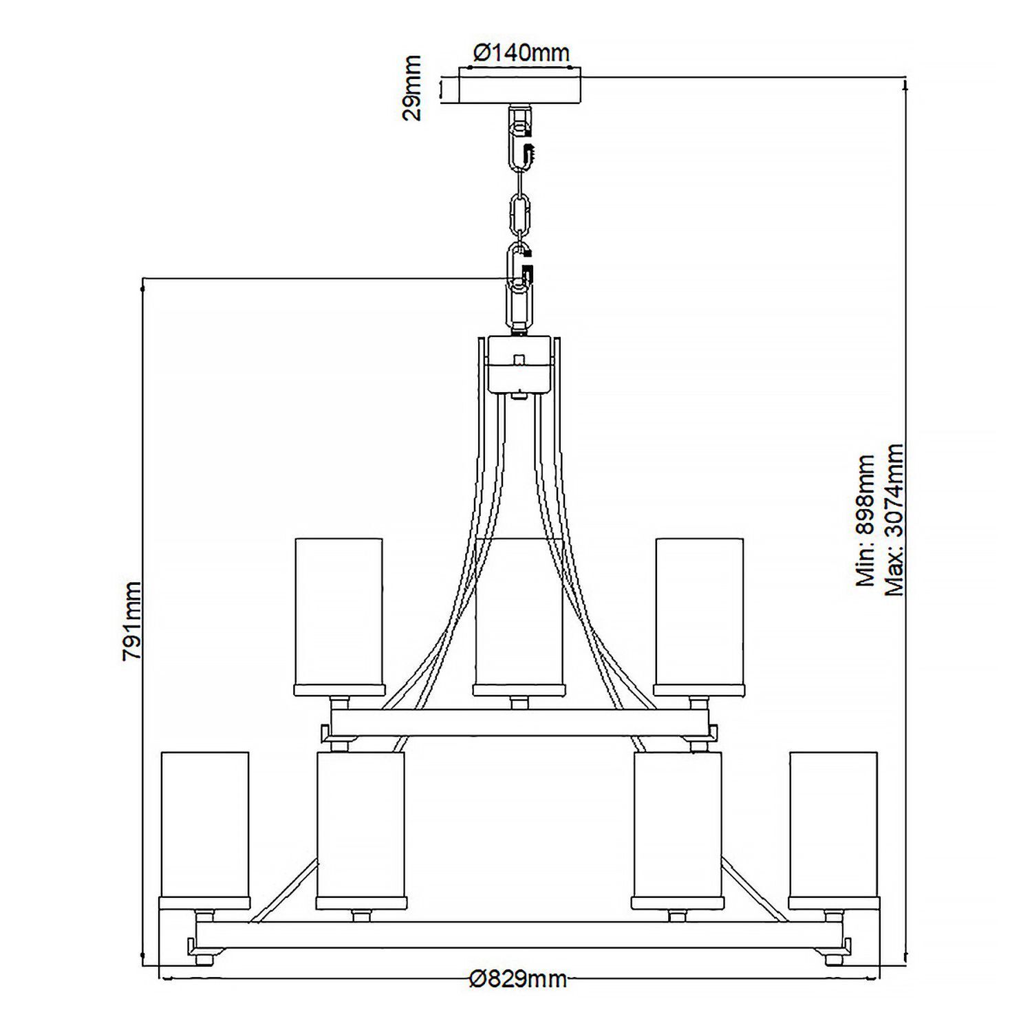 Lustre métal verre E27 Ø 82,9 cm grand rustique CAD-Diagramm, Diagramm